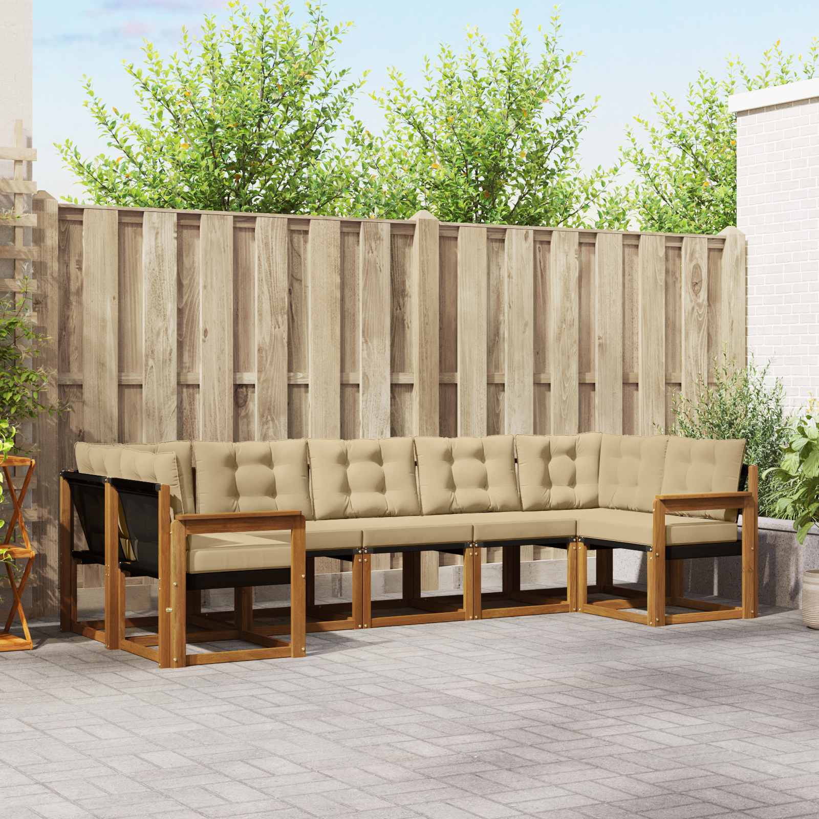 Outdoor-Sofagarnitur 7 stk. Natur und Beige