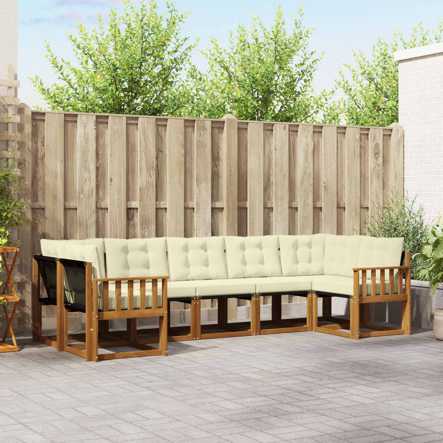 Outdoor-Sofagarnitur 7 stk. Natur und Creme
