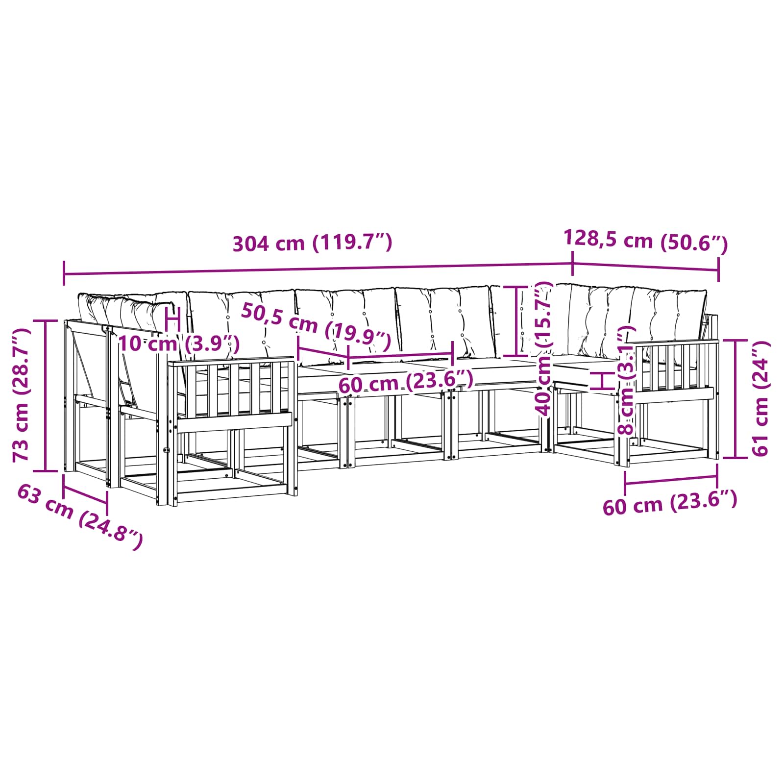 Outdoor-Sofagarnitur 7 stk. Natur und Creme