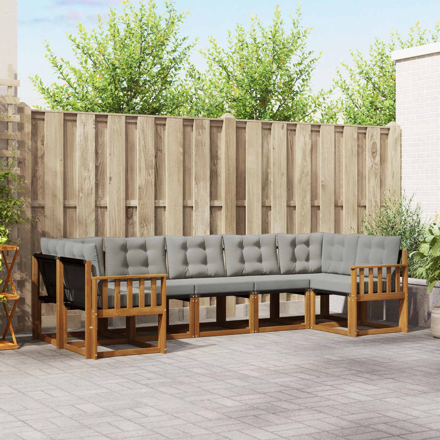 Outdoor-Sofagarnitur mit Kissen 7 pcs Natürlich und Hellgrau
