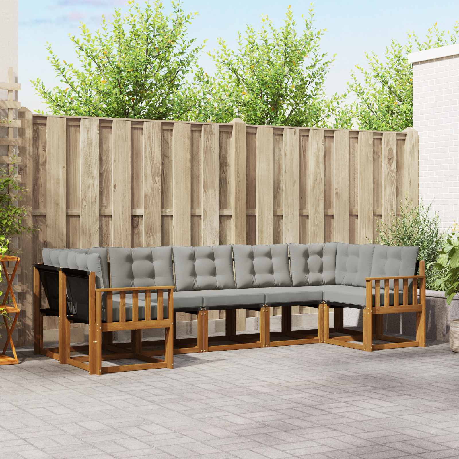 Outdoor-Sofagarnitur mit Kissen 7 pcs Natürlich und Hellgrau