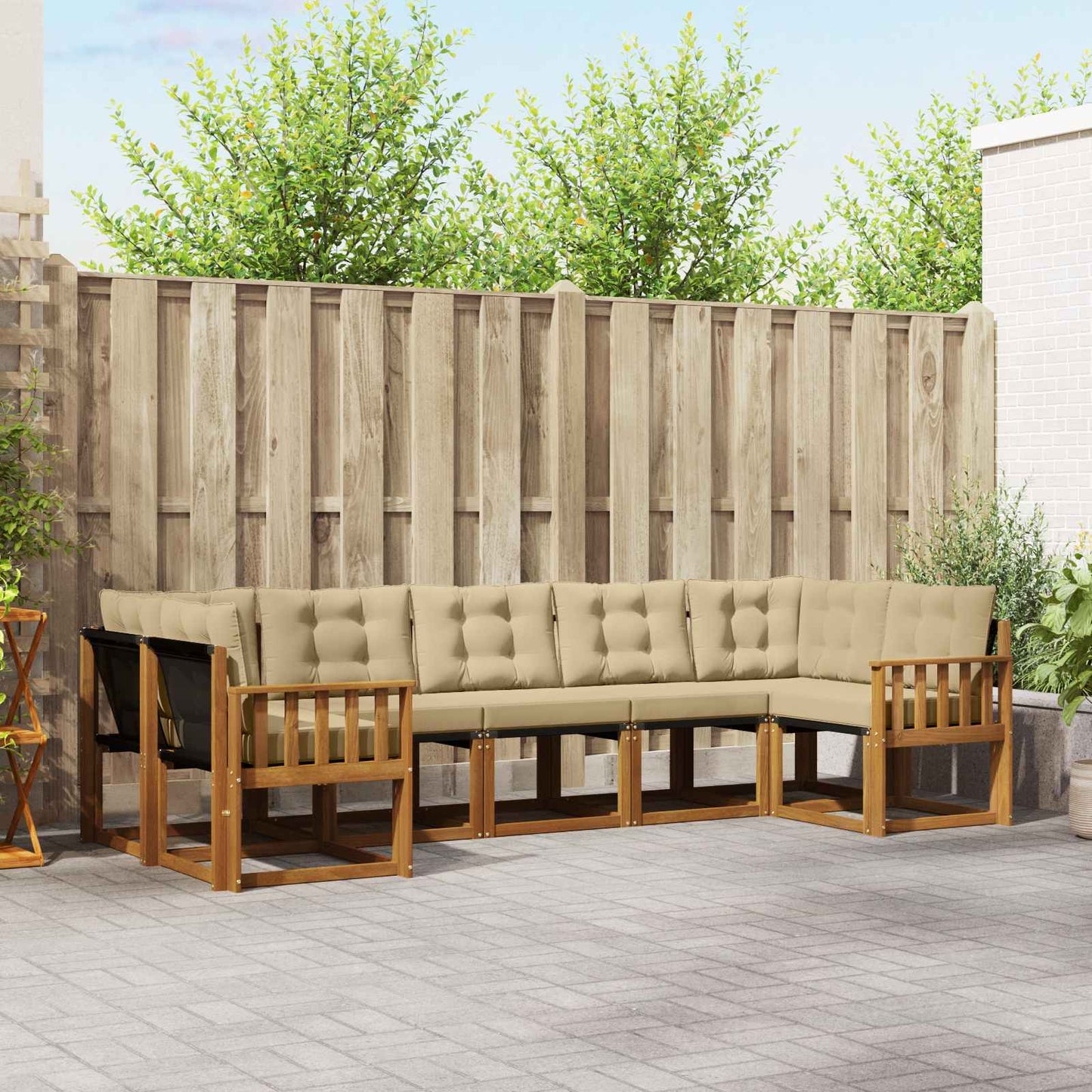 Outdoor-Sofagarnitur mit Kissen 7 pcs Natur und Beige