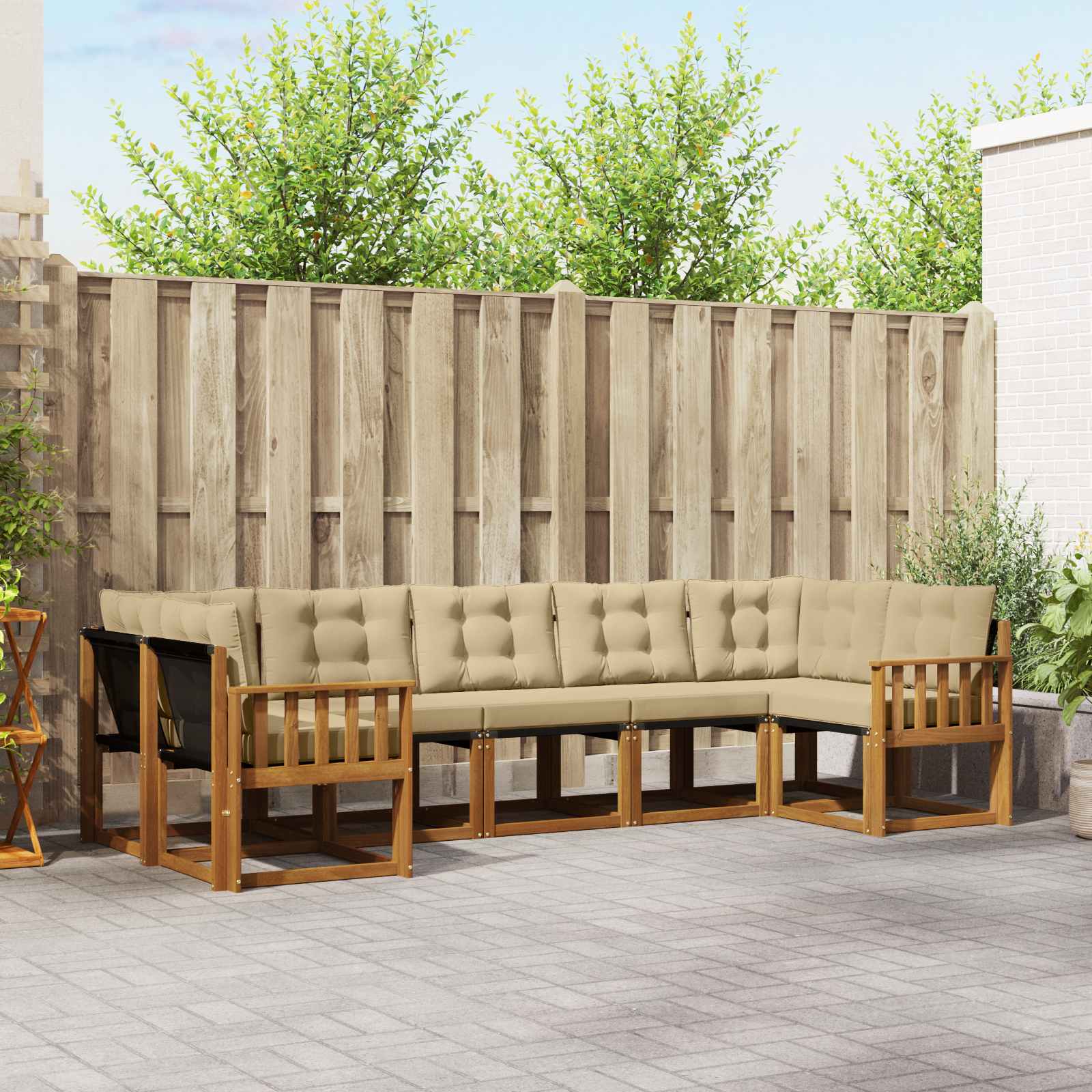 Outdoor-Sofagarnitur mit Kissen 7 pcs Natur und Beige