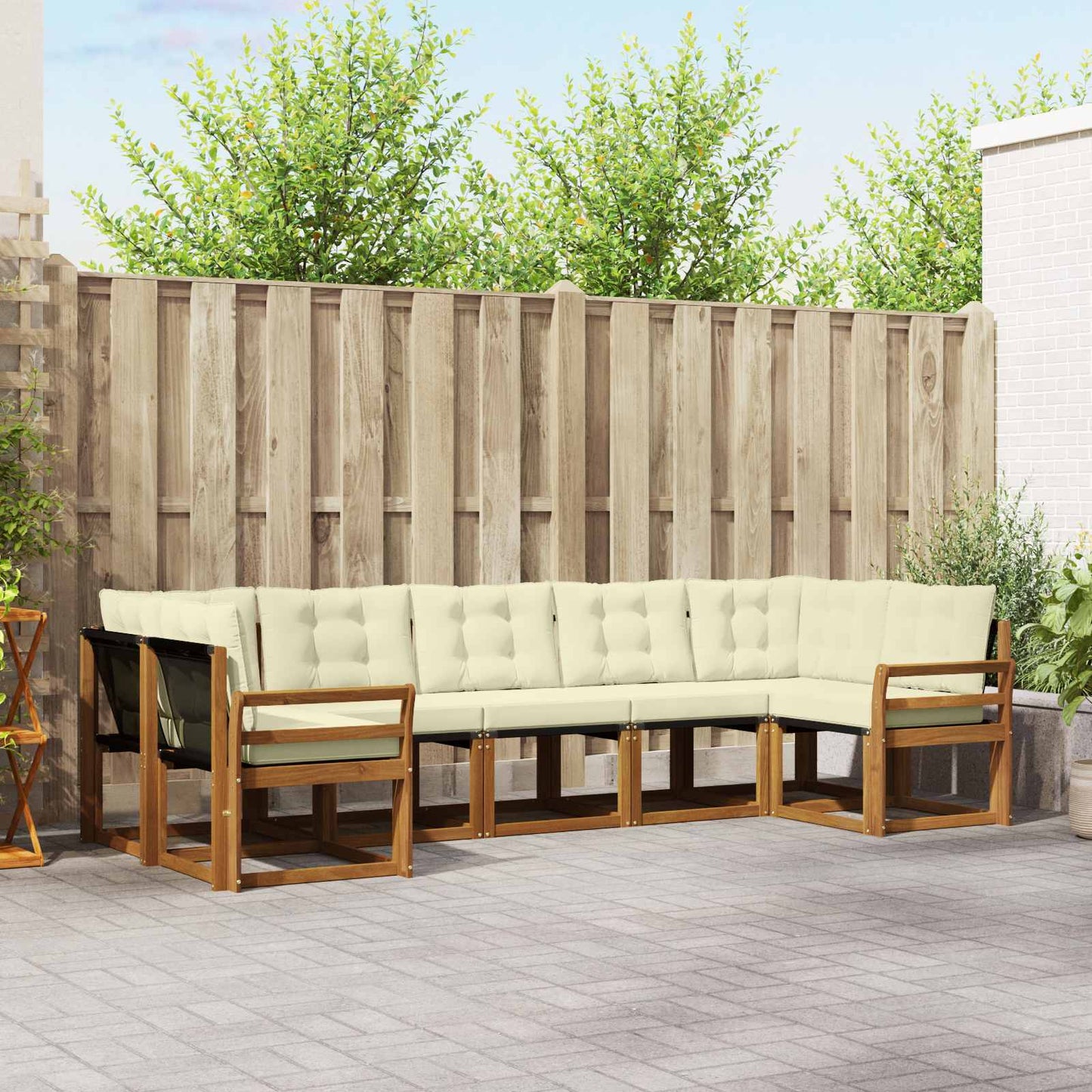 Outdoor-Sofagarnitur 7 stk. Natur und Creme
