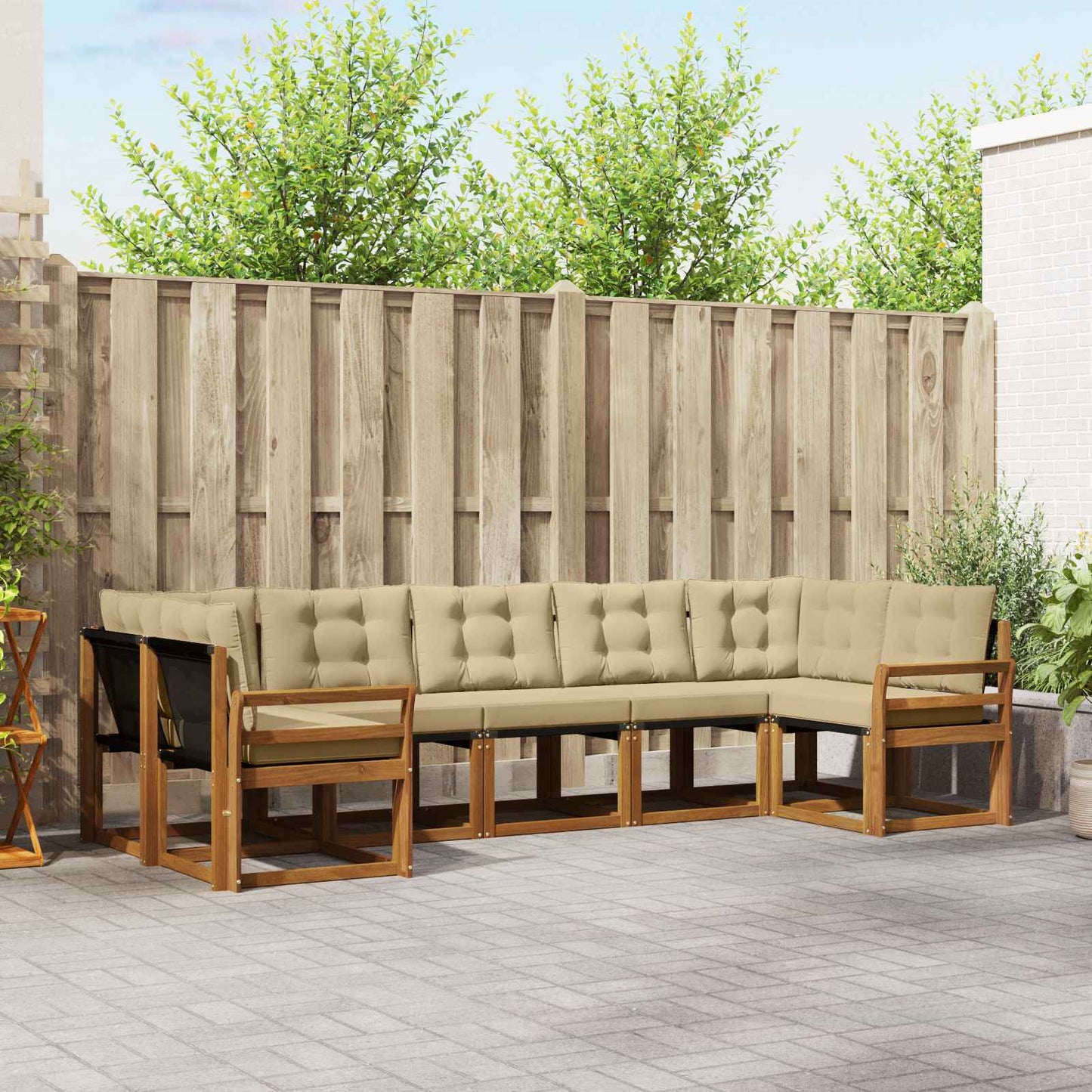 Outdoor-Sofagarnitur 7 stk. Natur und Beige