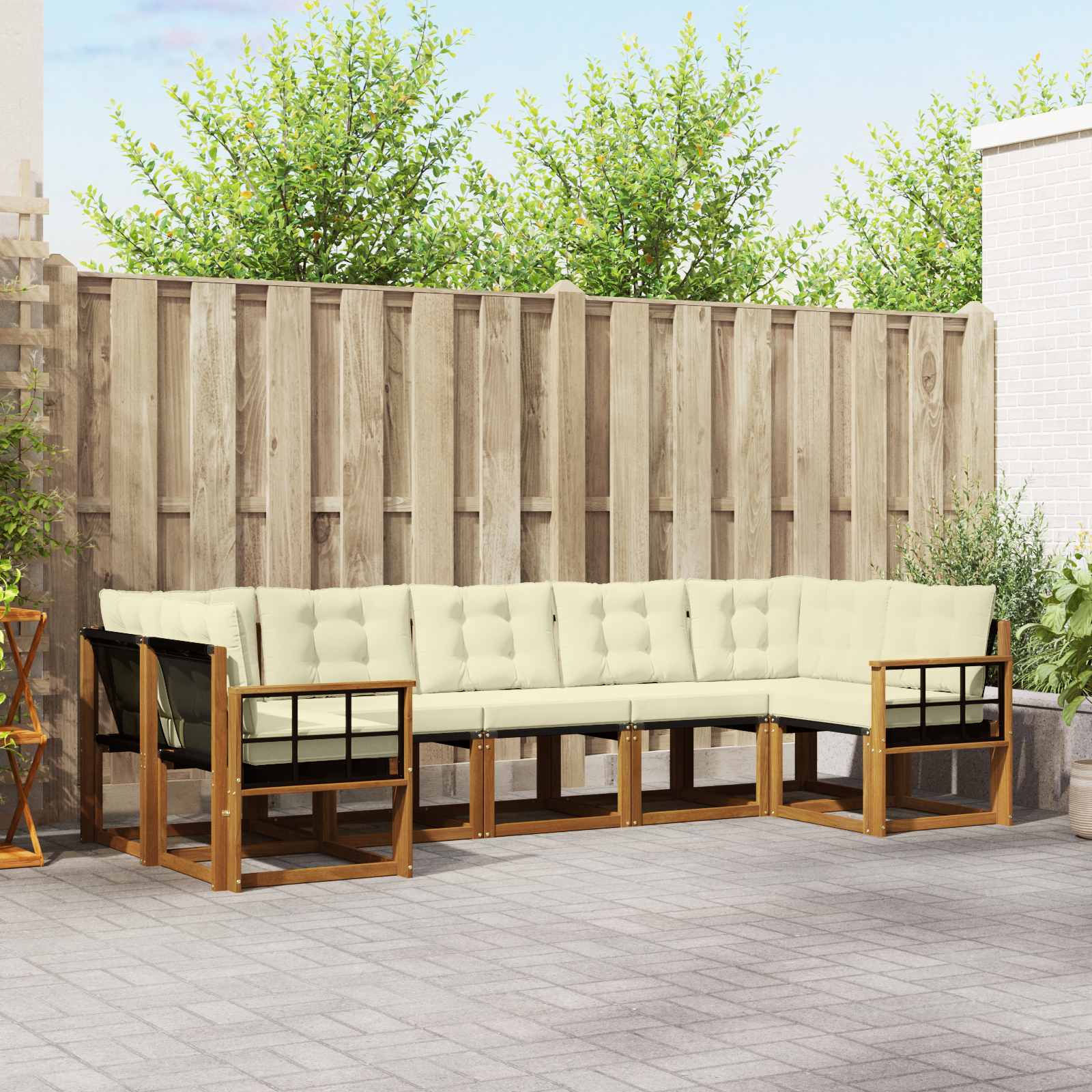Outdoor-Sofagarnitur mit Kissen 7 pcs Natur und Creme