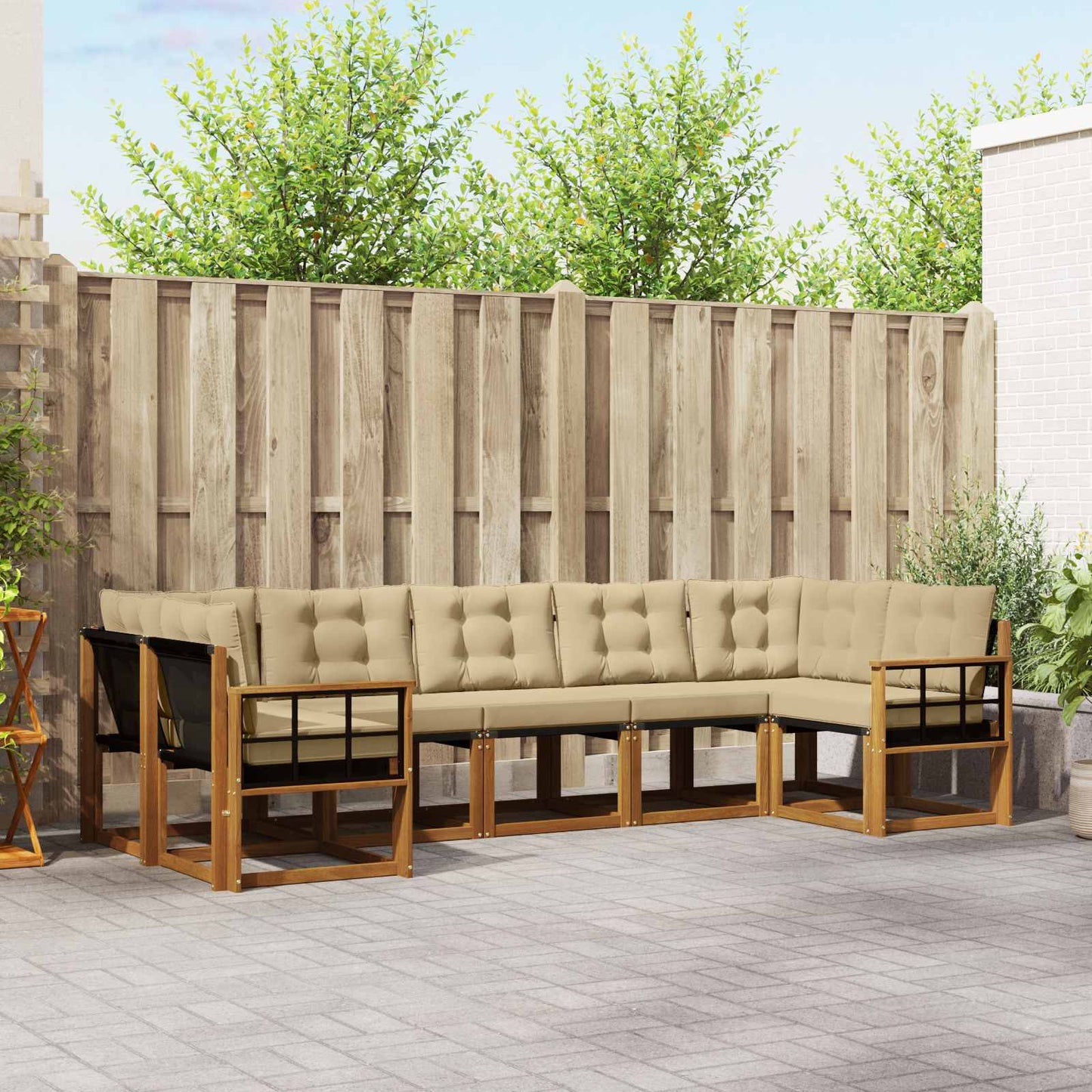 Outdoor-Sofagarnitur mit Kissen 7 pcs Natur und Beige
