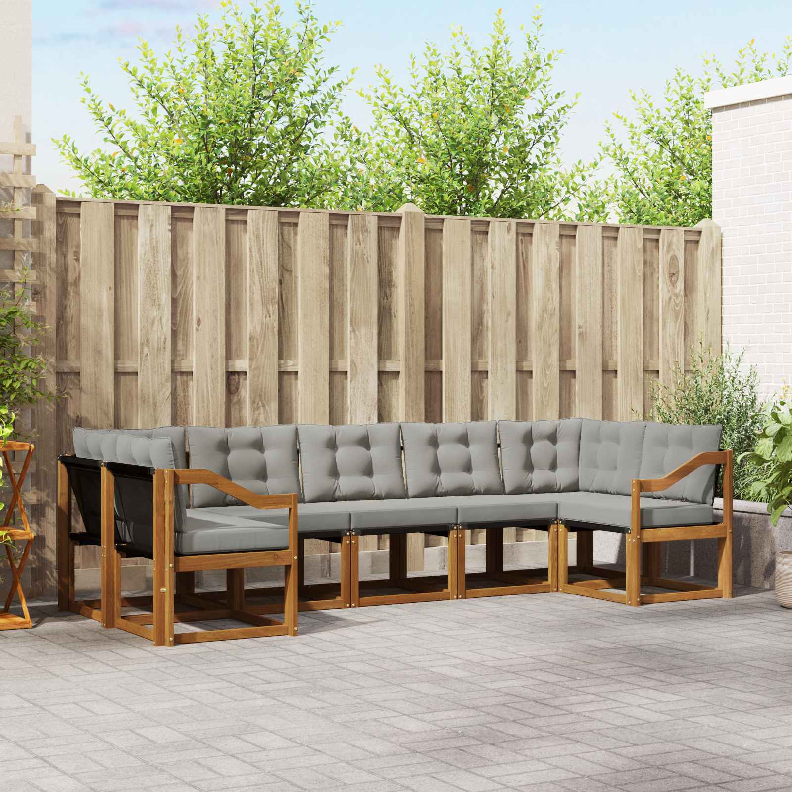 Outdoor-Sofagarnitur mit Kissen 7 pcs Natürlich und Hellgrau