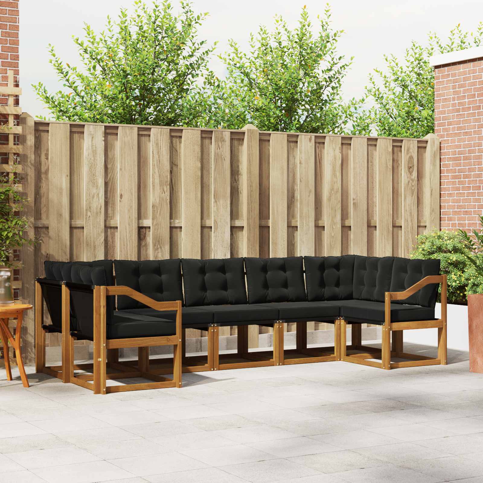 Outdoor-Sofagarnitur 7 stk. Natürlich und Schwarz