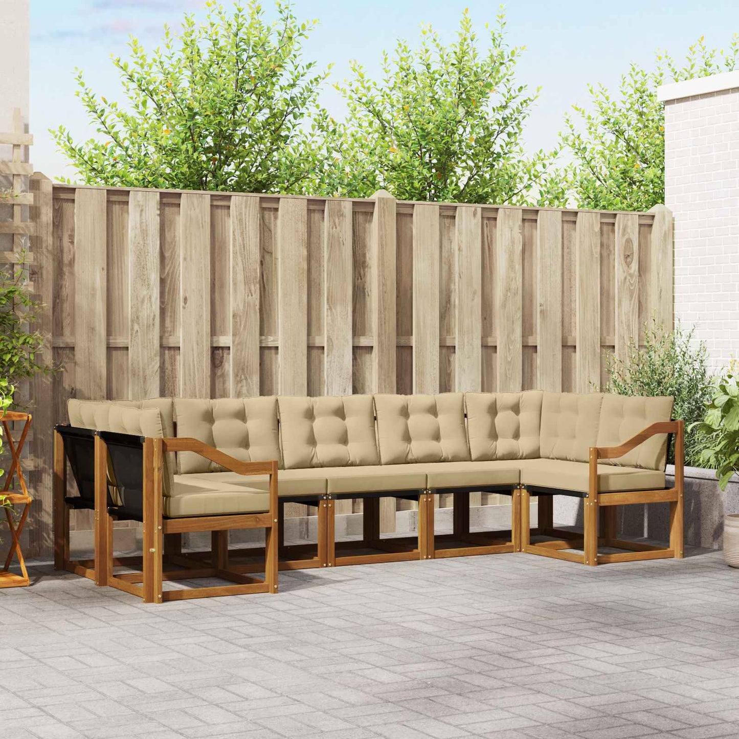 Outdoor-Sofagarnitur mit Kissen 7 pcs Natur und Beige