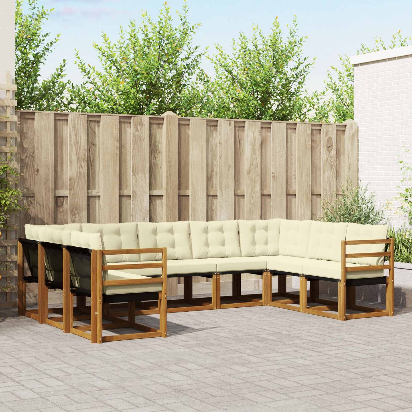 Outdoor-Sofagarnitur mit Kissen 9 pcs Natur und Creme