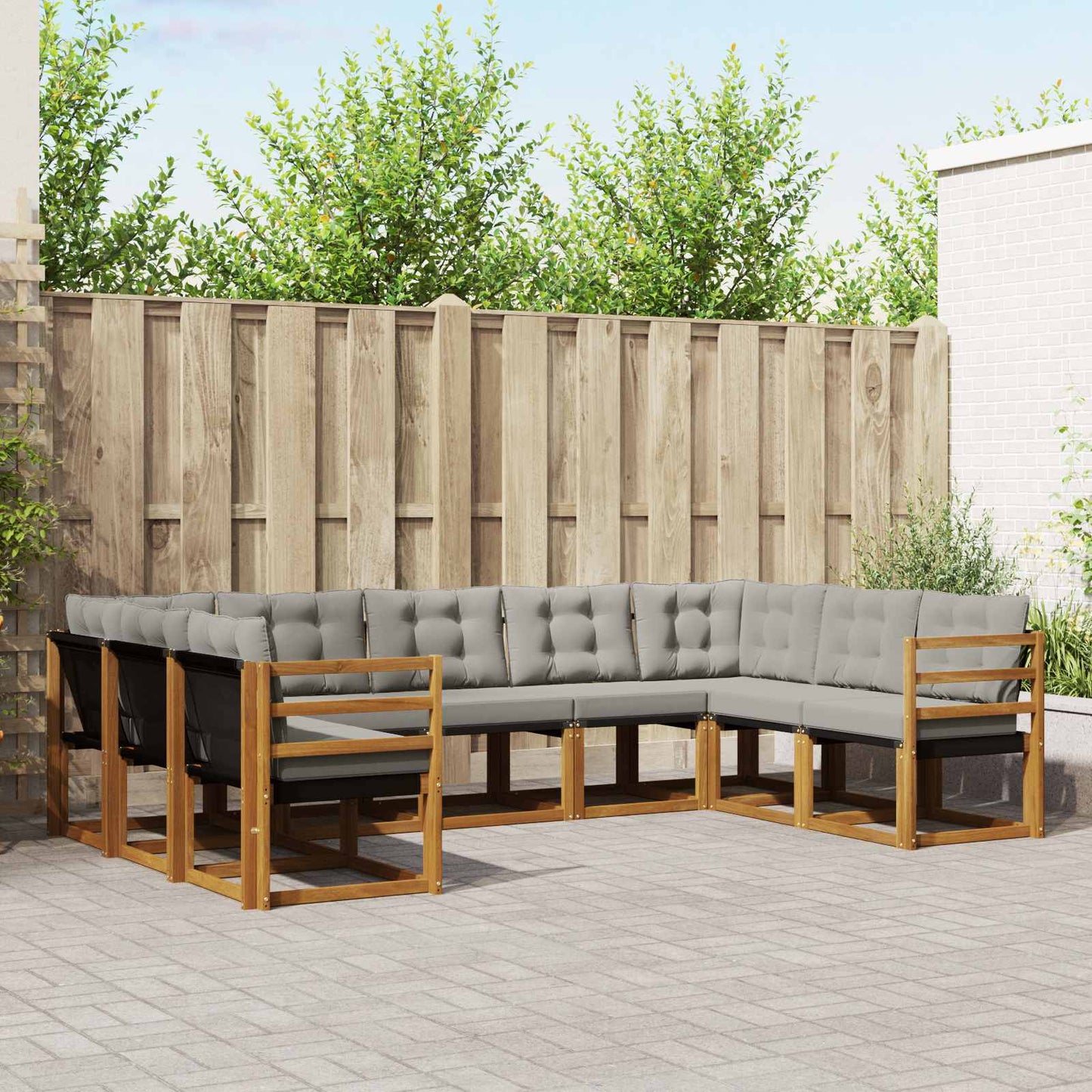 Outdoor-Sofagarnitur mit Kissen 9 pcs Natürlich und Hellgrau