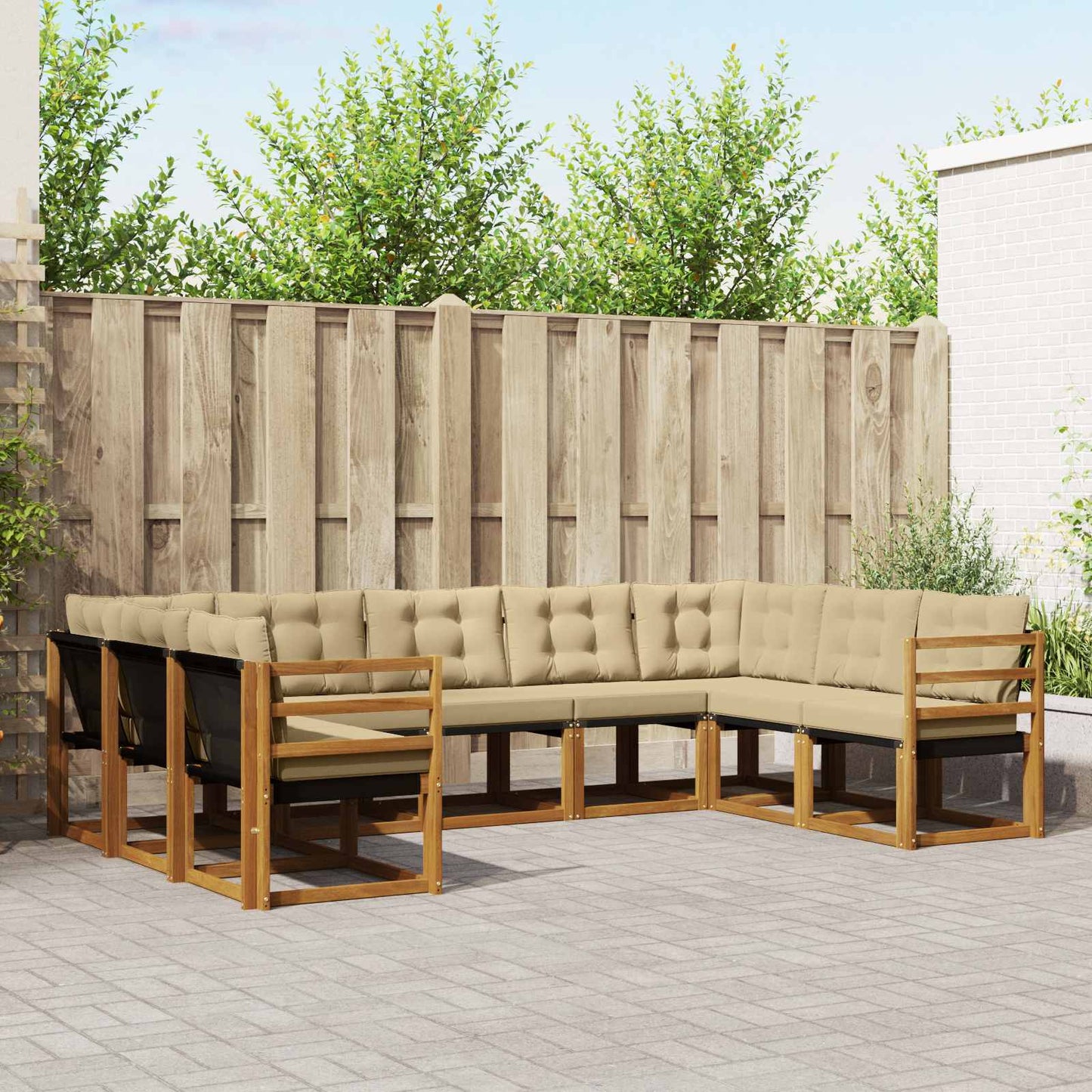 Outdoor-Sofagarnitur 9 pcs Natur und Beige Massivholz Akazie