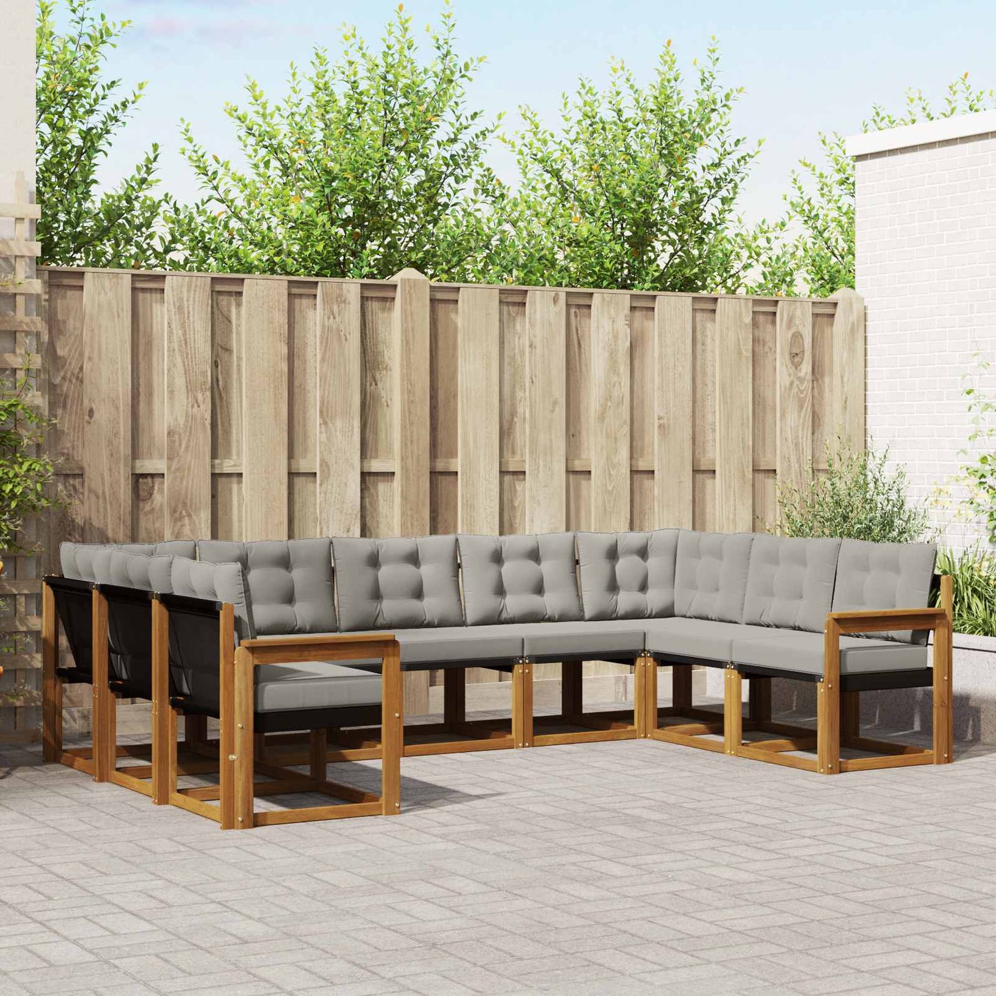 Outdoor-Sofagarnitur mit Kissen 9 pcs Natürlich und Hellgrau