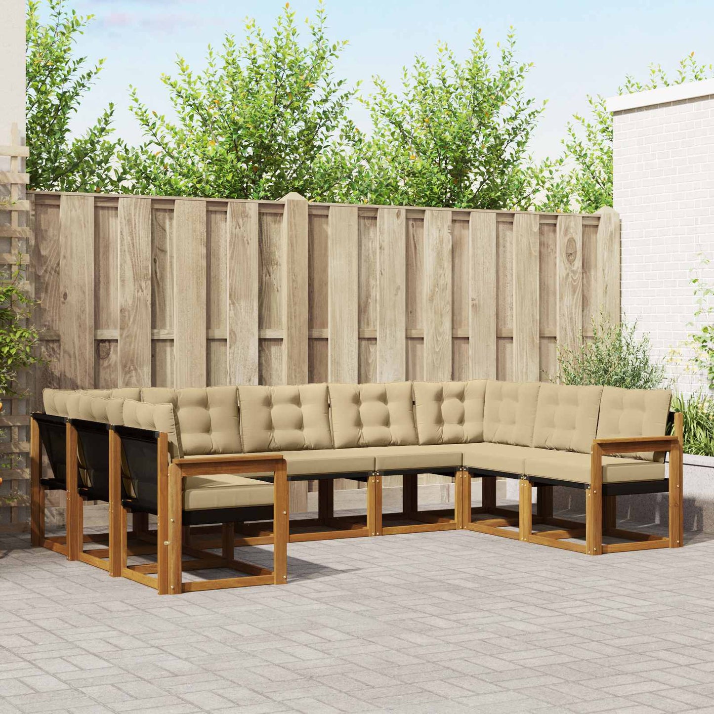 Outdoor-Sofagarnitur 9 stk. Natur und Beige