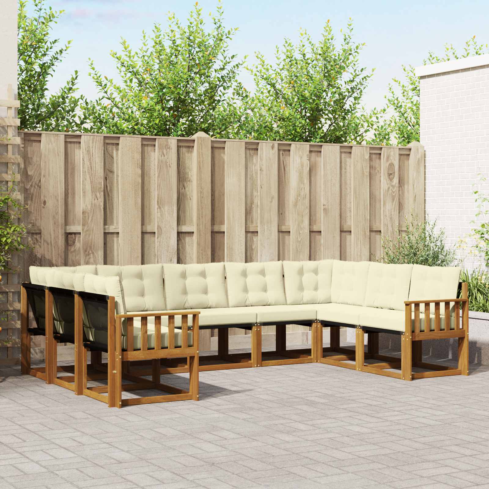 Outdoor-Sofagarnitur 9 stk. Natur und Creme