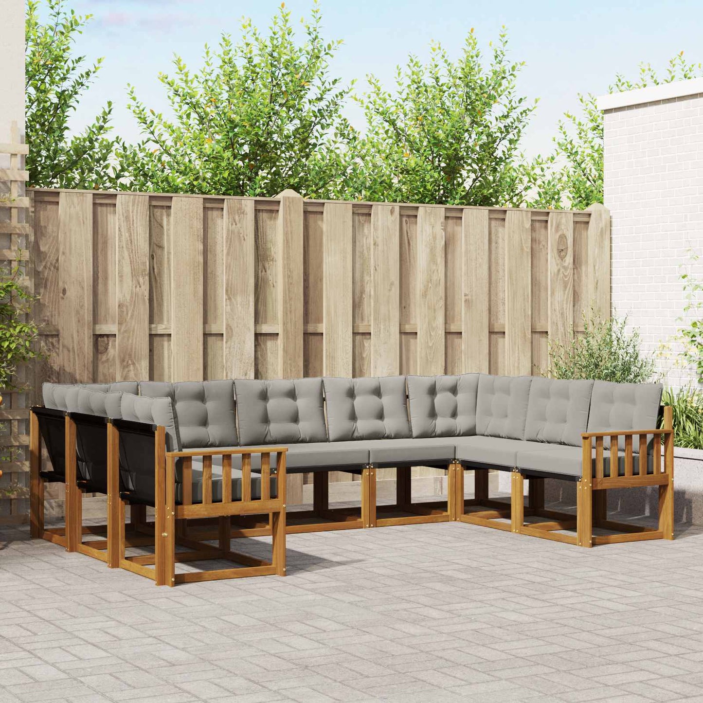 Outdoor-Sofagarnitur mit Kissen 9 pcs Natürlich und Hellgrau