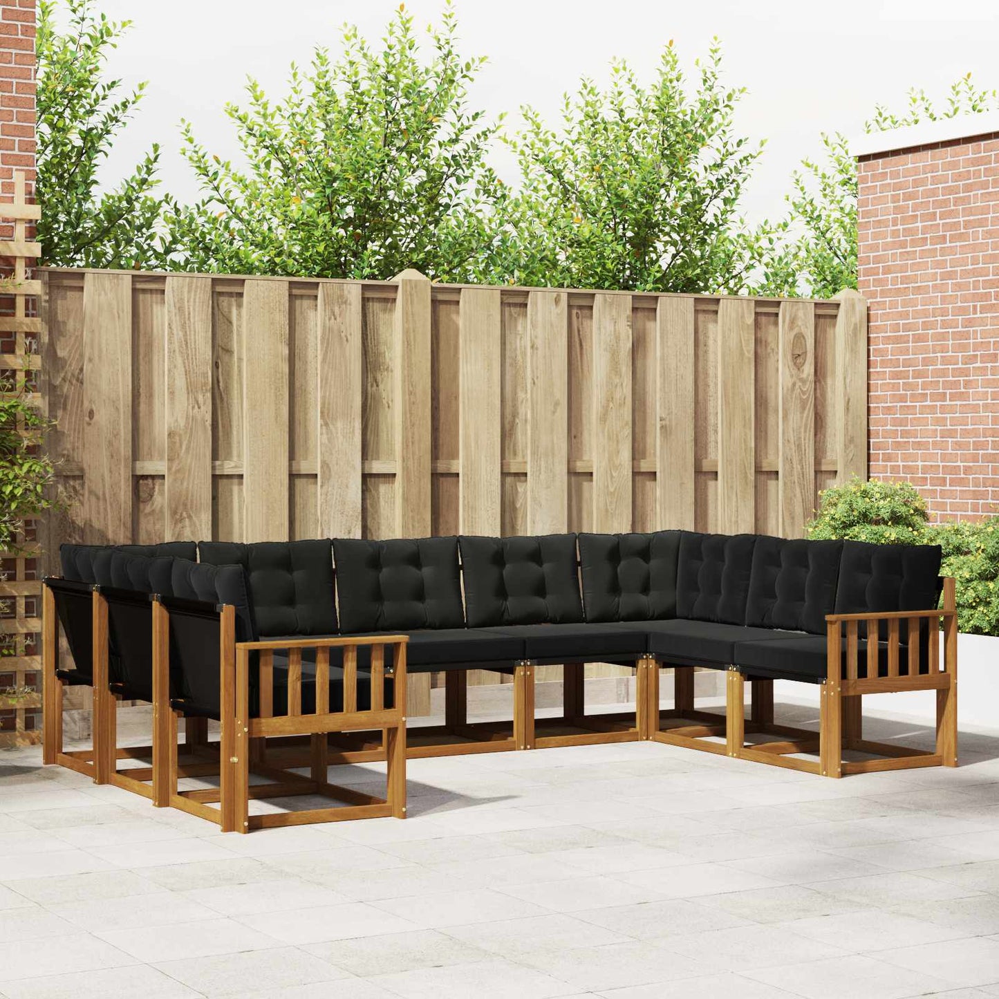 Outdoor-Sofagarnitur mit Kissen 9 pcs Natürlich und Schwarz