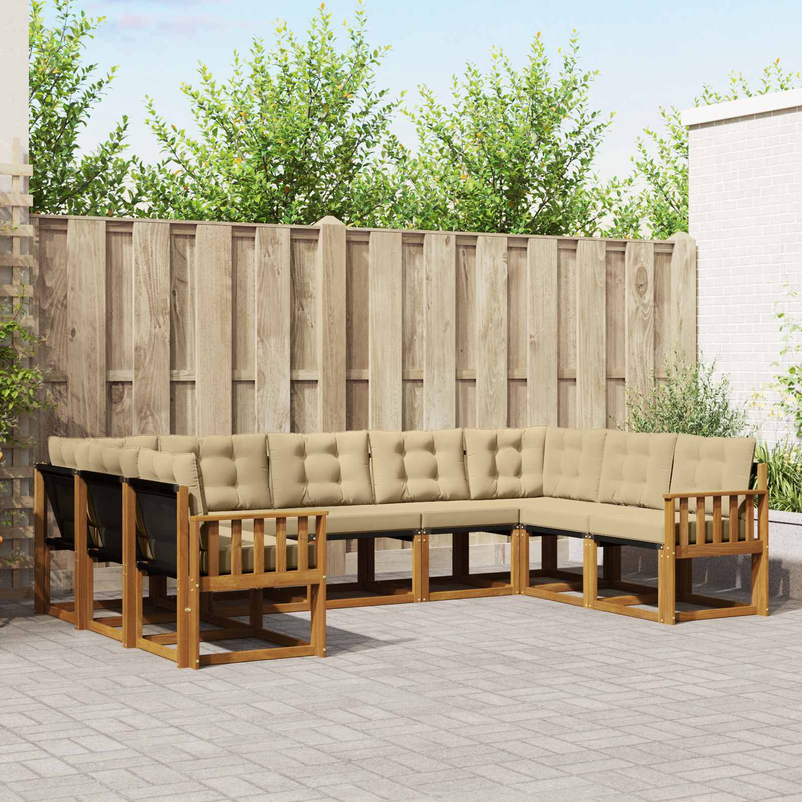 Outdoor-Sofagarnitur 9 stk. Natur und Beige