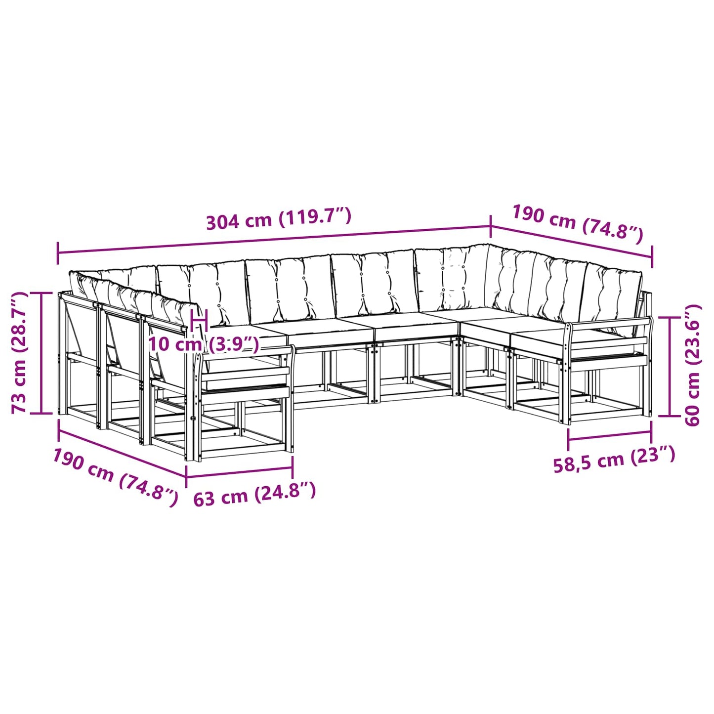 Outdoor-Sofagarnitur 9 stk. Natur und Creme