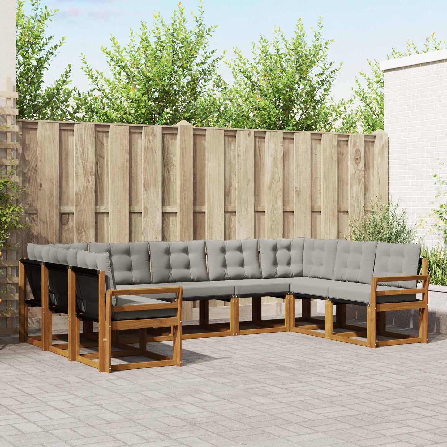 Outdoor-Sofagarnitur mit Kissen 9 pcs Natürlich und Hellgrau