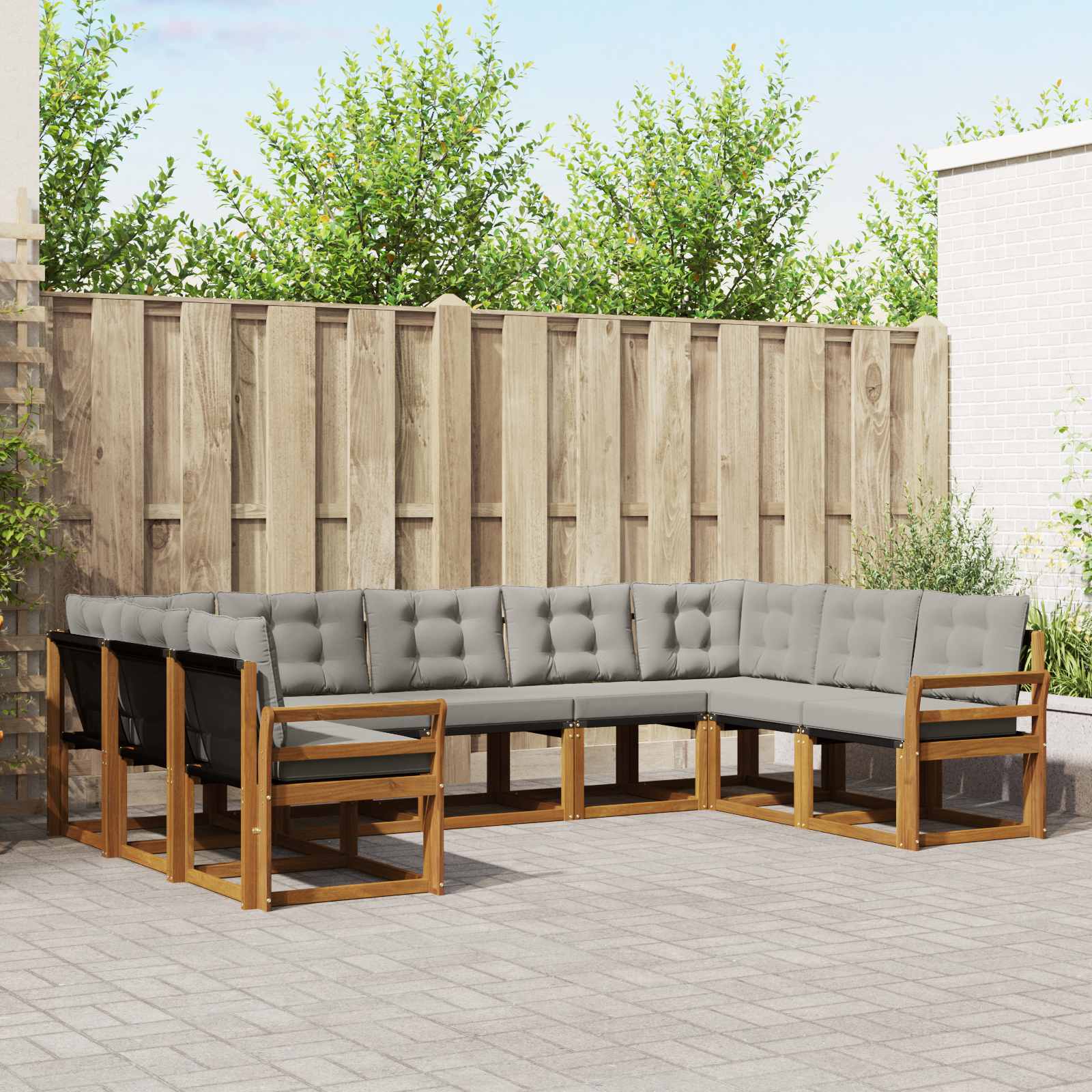 Outdoor-Sofagarnitur mit Kissen 9 pcs Natürlich und Hellgrau
