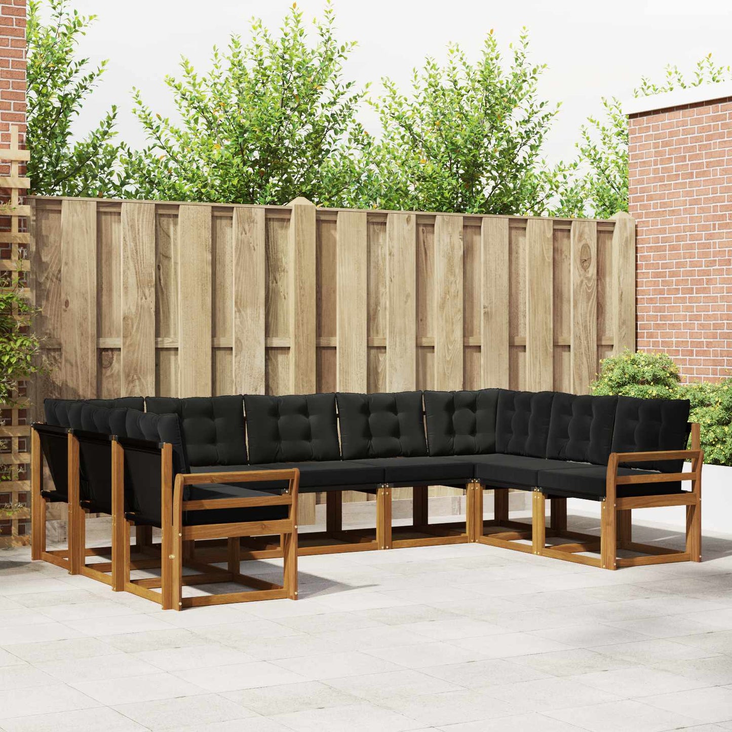 Outdoor-Sofagarnitur mit Kissen 9 pcs Natürlich und Schwarz