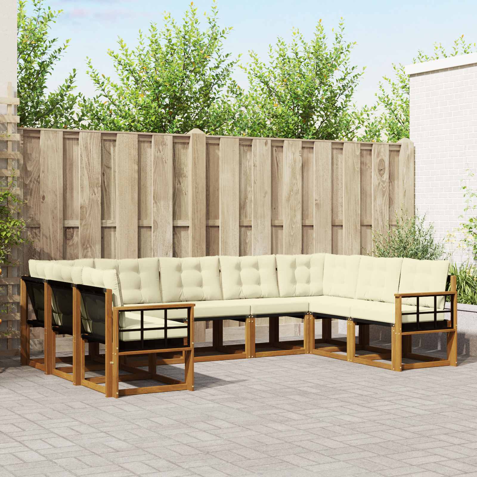 Outdoor-Sofagarnitur 9 stk. Natur und Creme