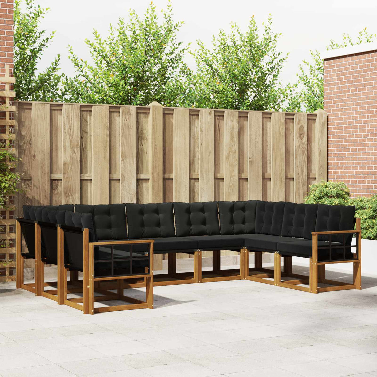 Outdoor-Sofagarnitur 9 stk. Natur und Schwarz