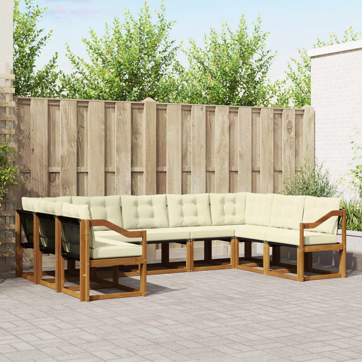 Outdoor-Sofagarnitur 9 stk. Natur und Creme