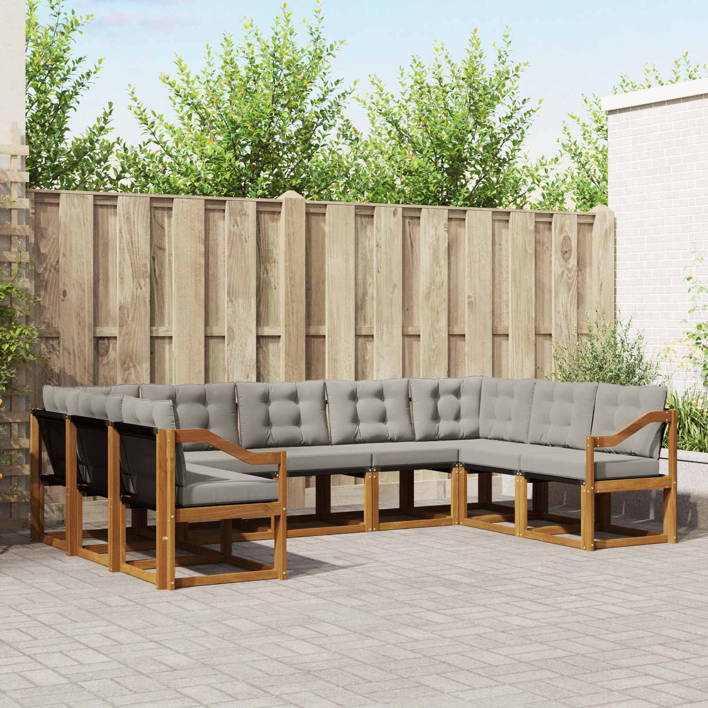 Outdoor-Sofagarnitur mit Kissen 9 pcs Natürlich und Hellgrau