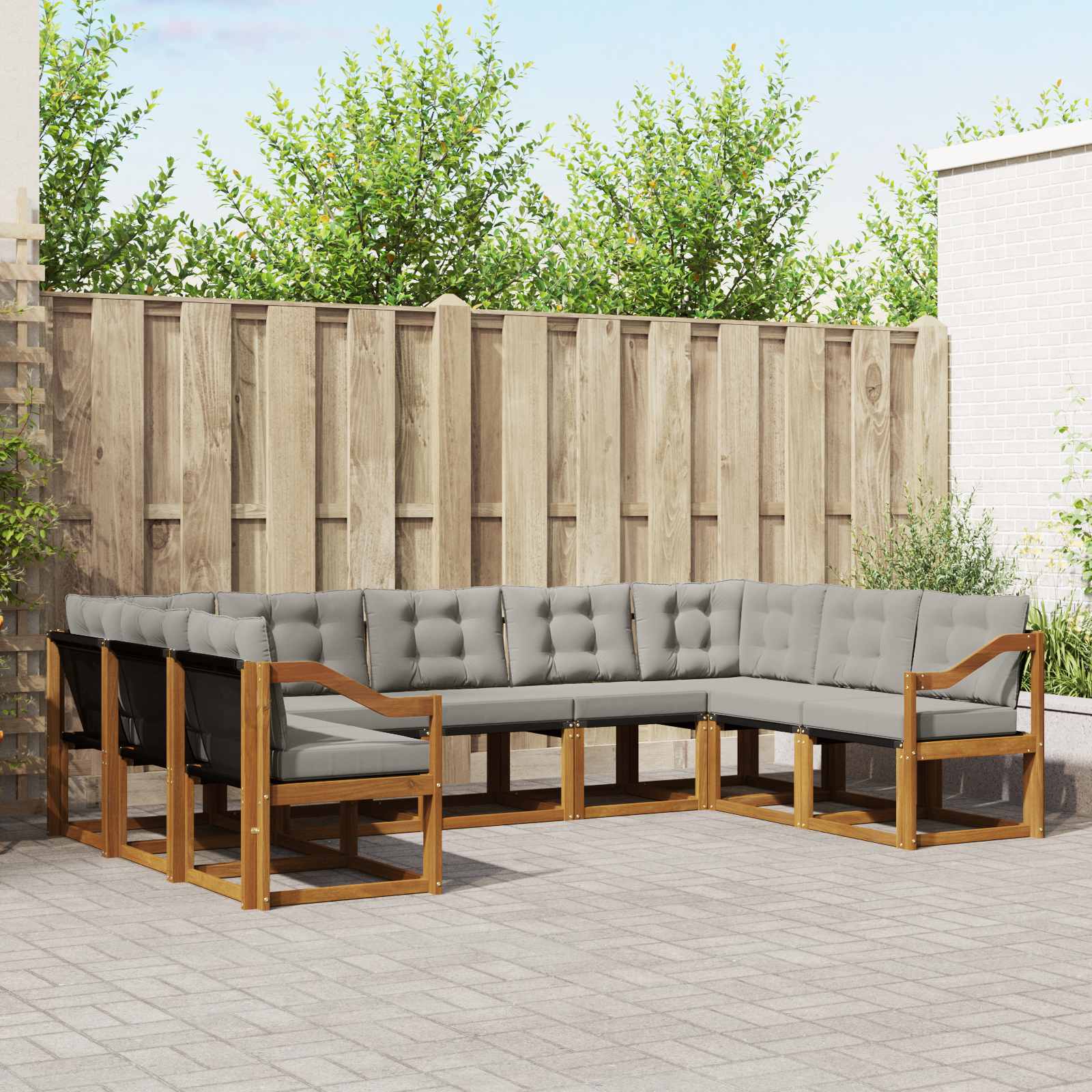 Outdoor-Sofagarnitur mit Kissen 9 pcs Natürlich und Hellgrau