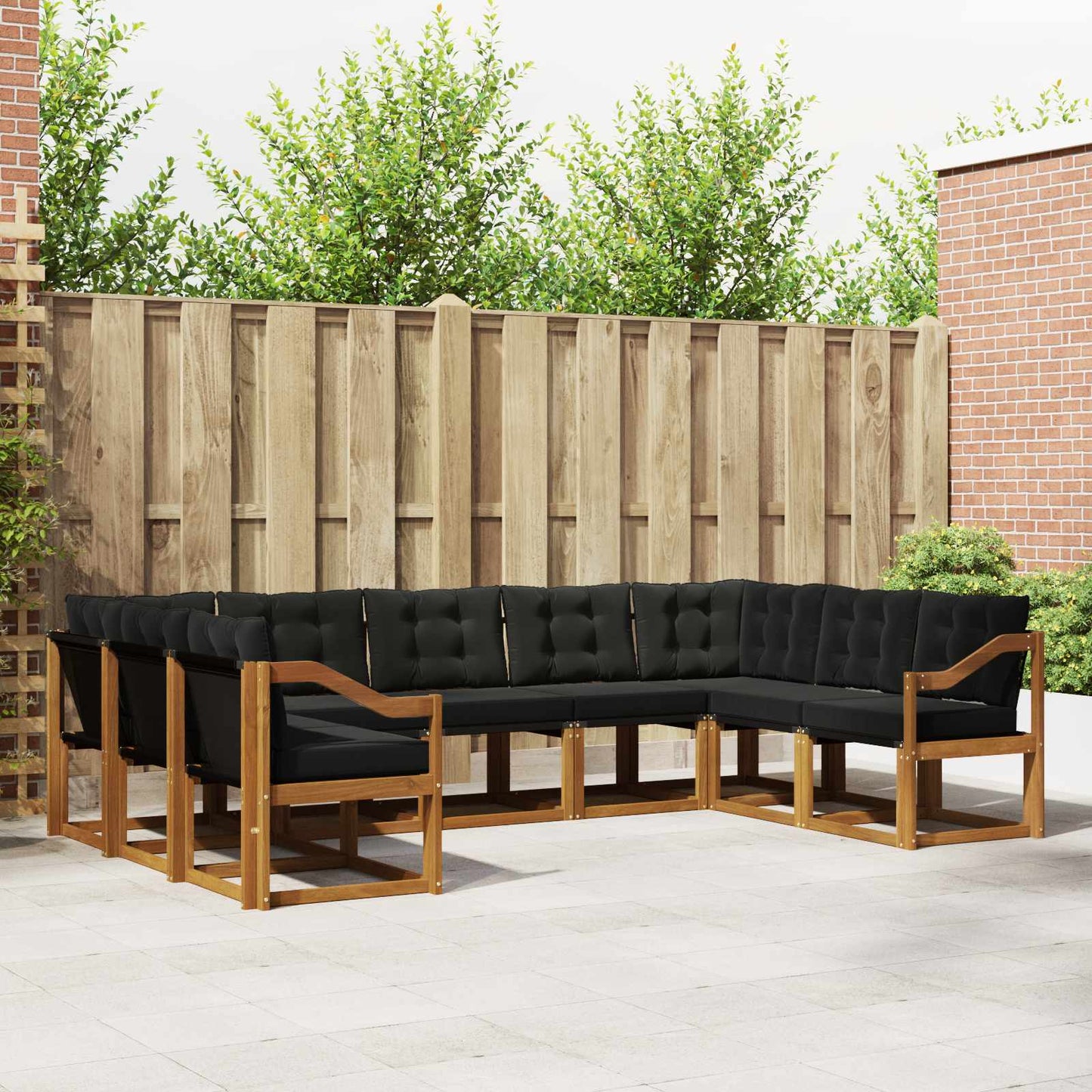 Outdoor-Sofagarnitur mit Kissen 9 pcs Natürlich und Schwarz
