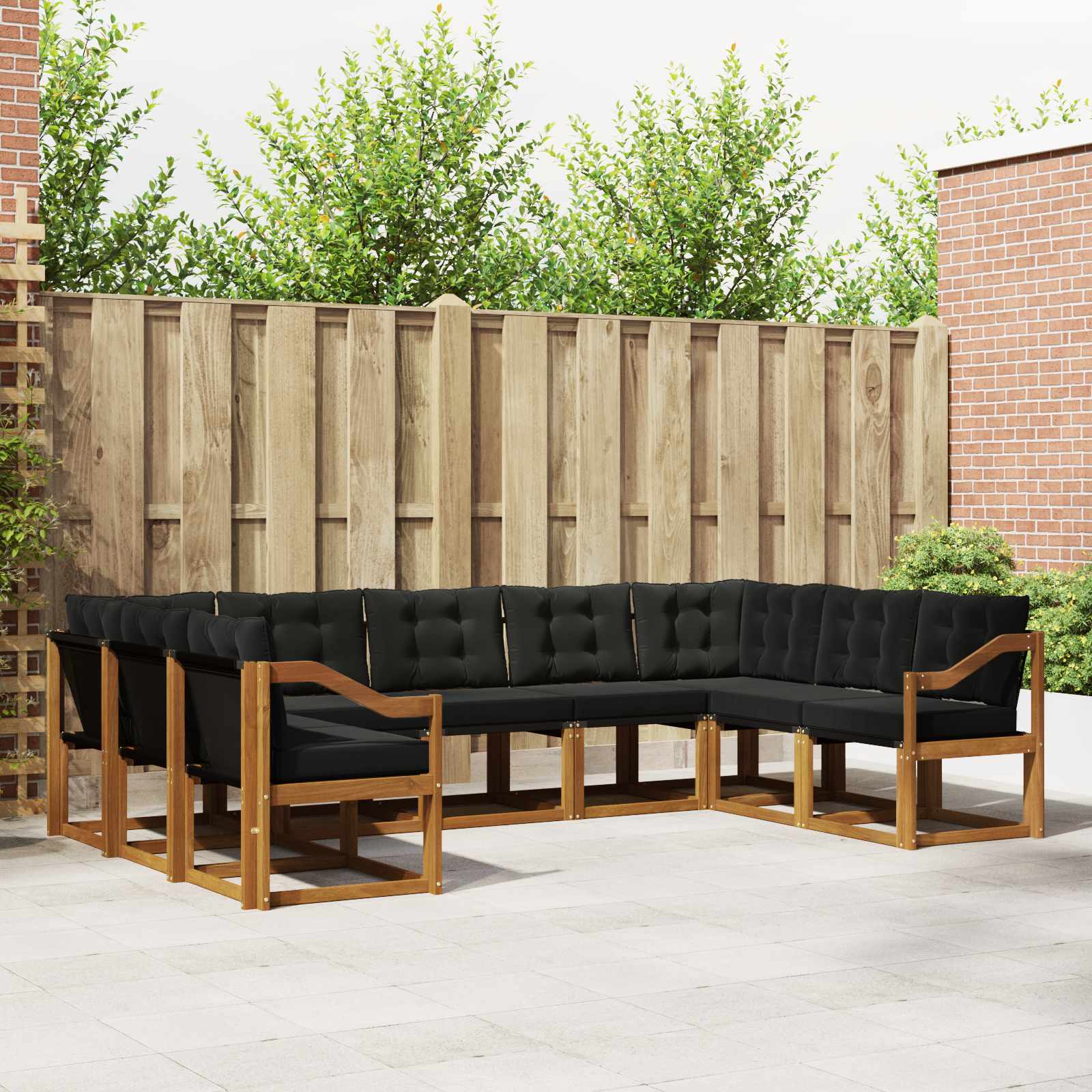 Outdoor-Sofagarnitur mit Kissen 9 pcs Natürlich und Schwarz