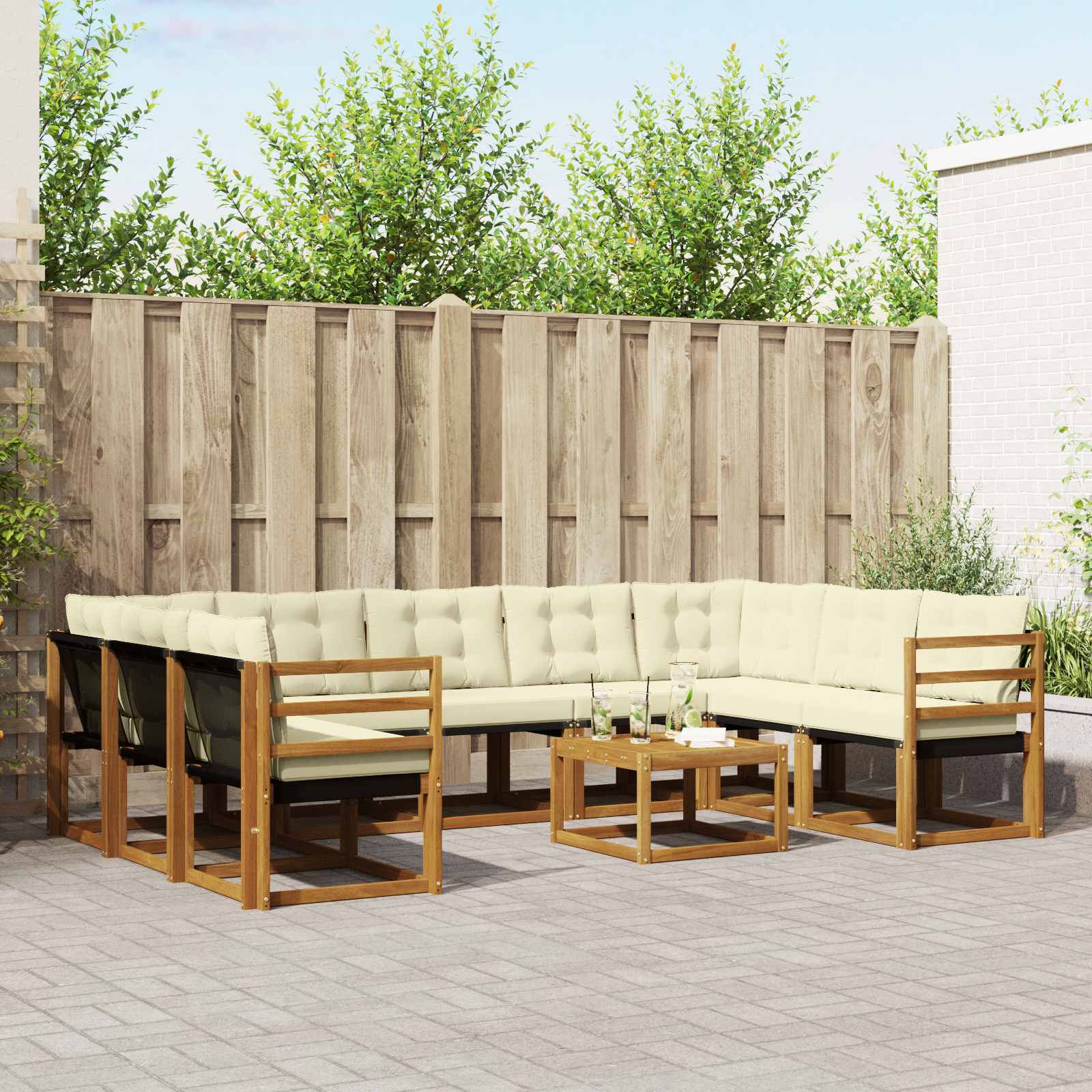 Outdoor-Sofagarnitur 10 pcs Natur und Creme Massivholz Akazie