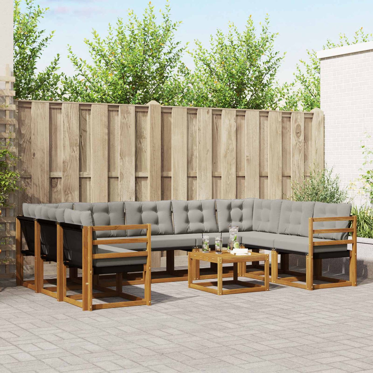 Outdoor-Sofagarnitur mit Kissen 10 pcs Natürlich und Hellgrau