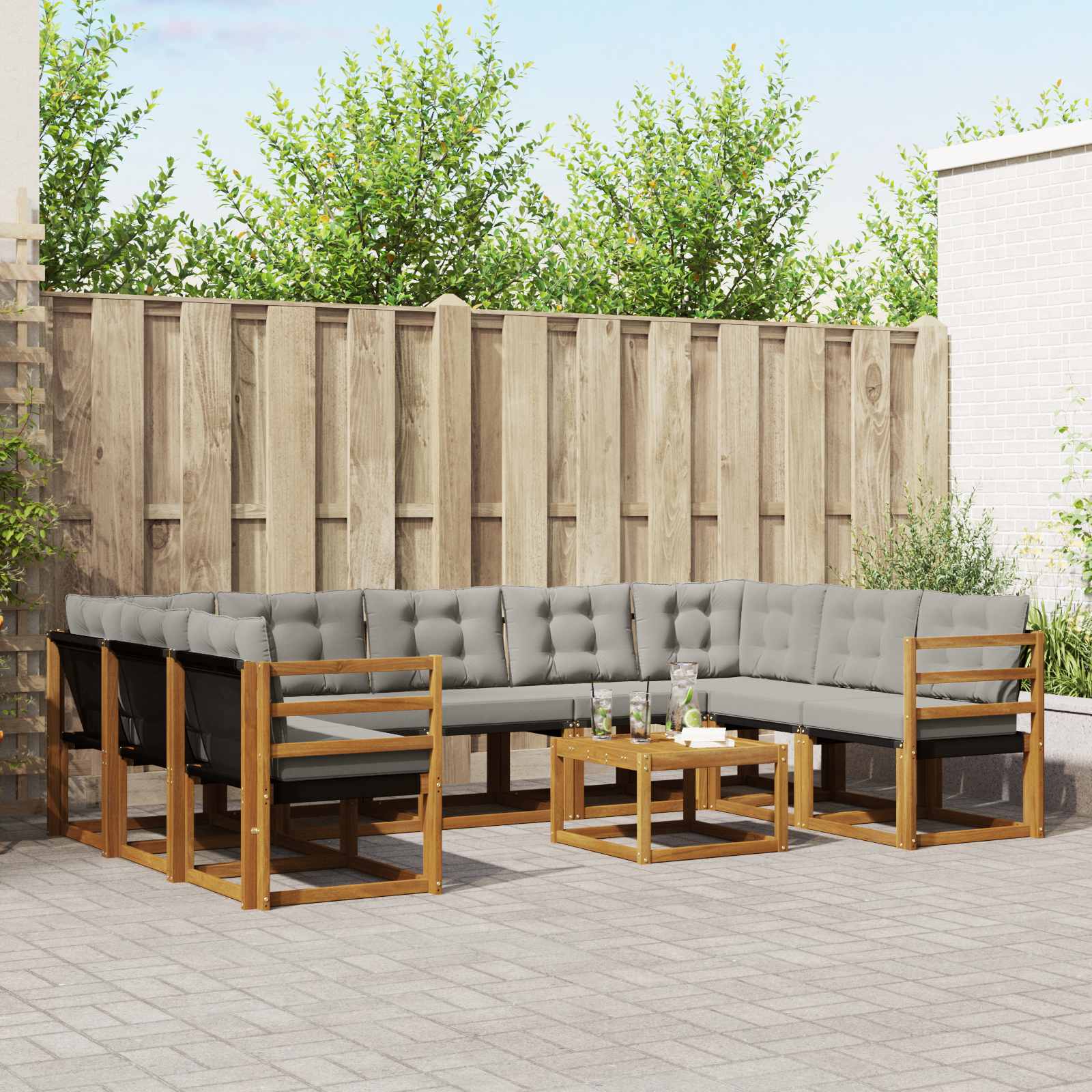 Outdoor-Sofagarnitur mit Kissen 10 pcs Natürlich und Hellgrau