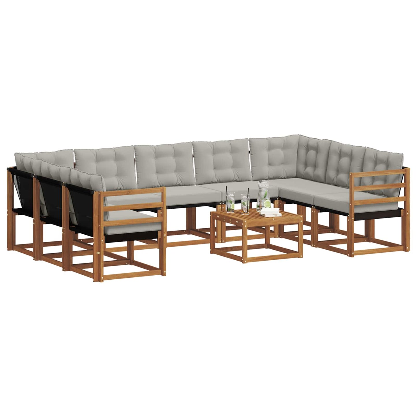 Outdoor-Sofagarnitur mit Kissen 10 pcs Natürlich und Hellgrau