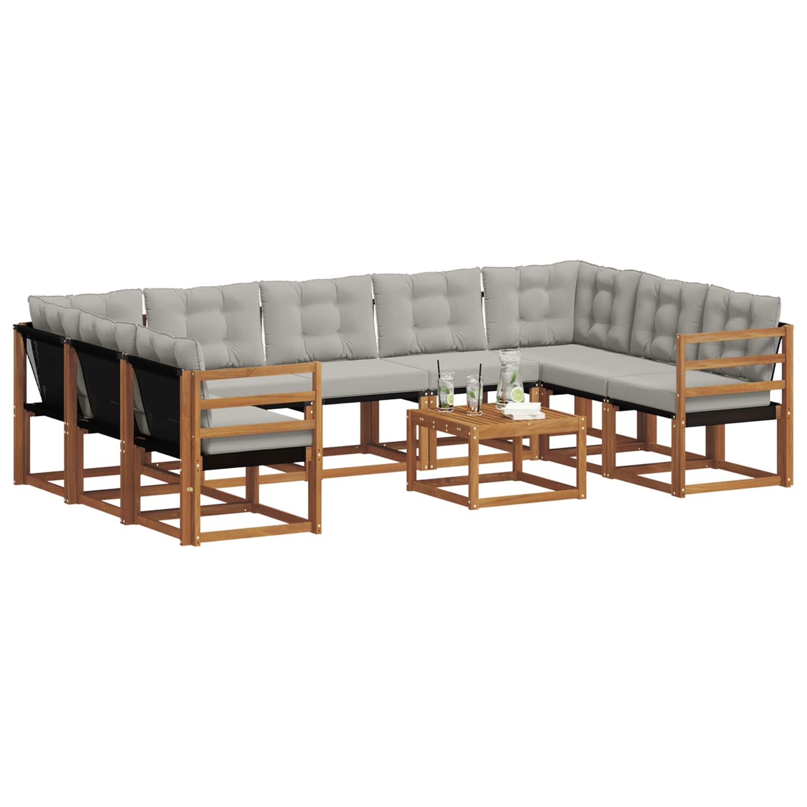 Outdoor-Sofagarnitur mit Kissen 10 pcs Natürlich und Hellgrau