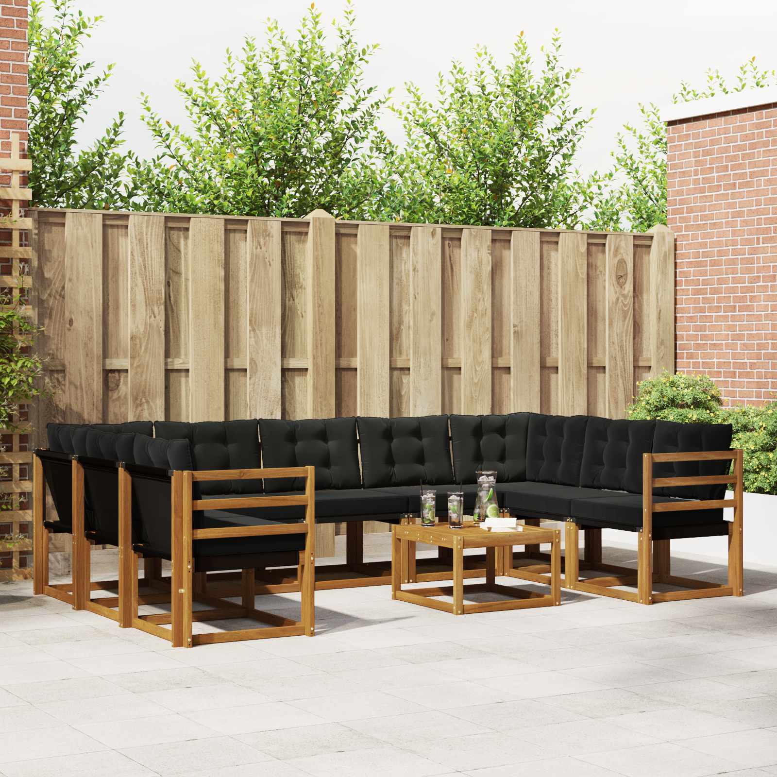 Outdoor-Sofagarnitur 10 stk. Natürlich und Schwarz