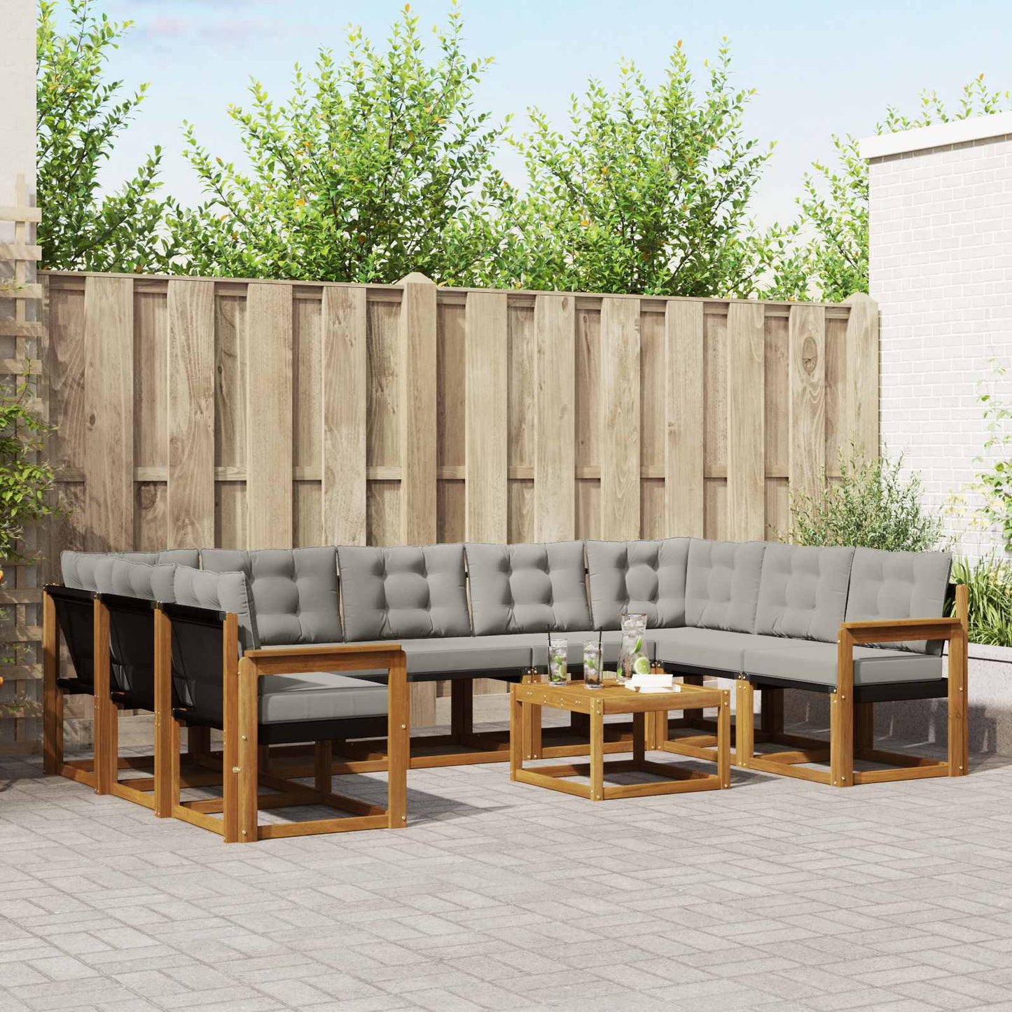 Outdoor-Sofagarnitur mit Kissen 10 pcs Natürlich und Hellgrau