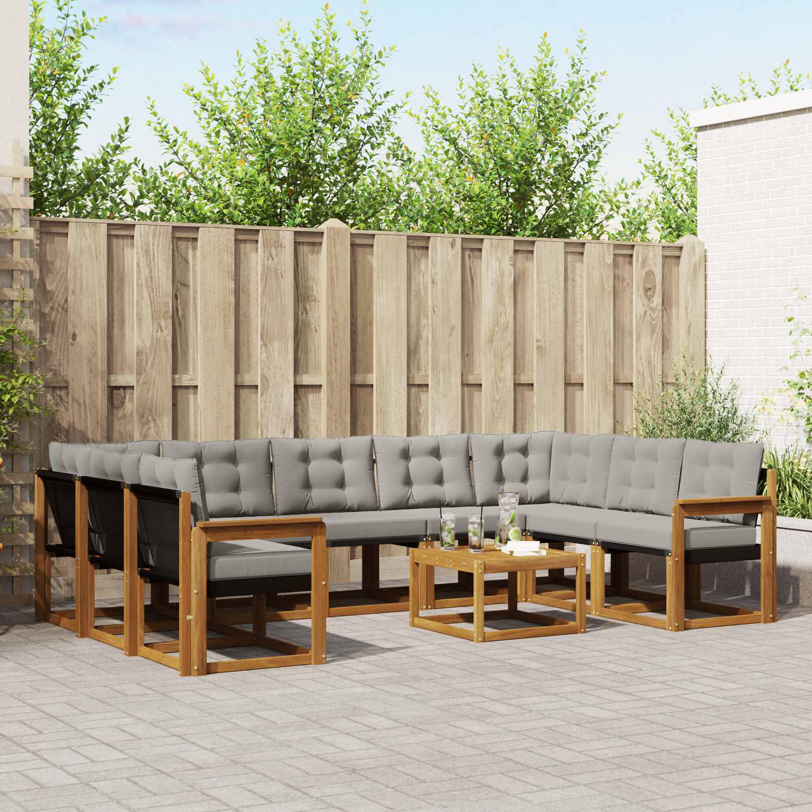 Outdoor-Sofagarnitur mit Kissen 10 pcs Natürlich und Hellgrau