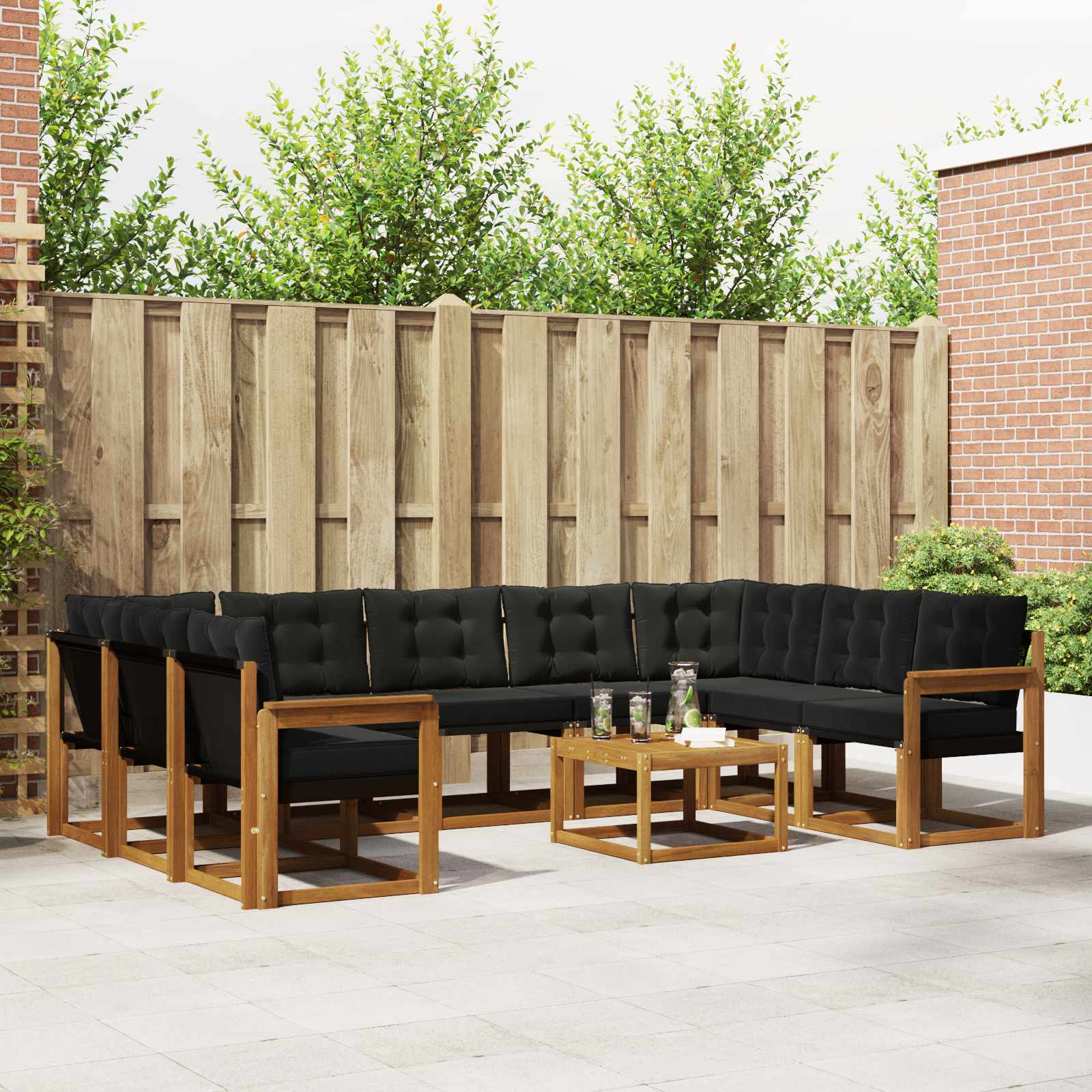 Outdoor-Sofagarnitur 10 stk. Natürlich und Schwarz