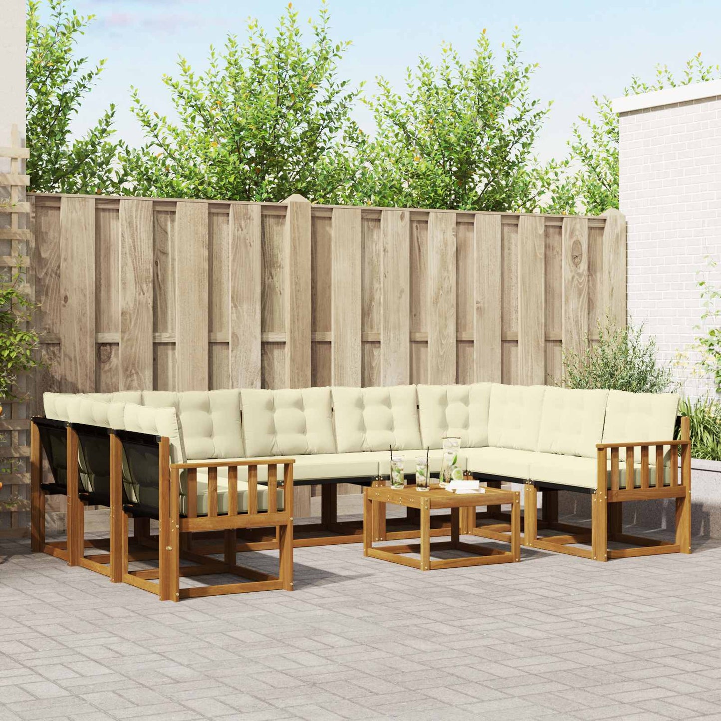 Outdoor-Sofagarnitur 10 stk. Natur und Creme