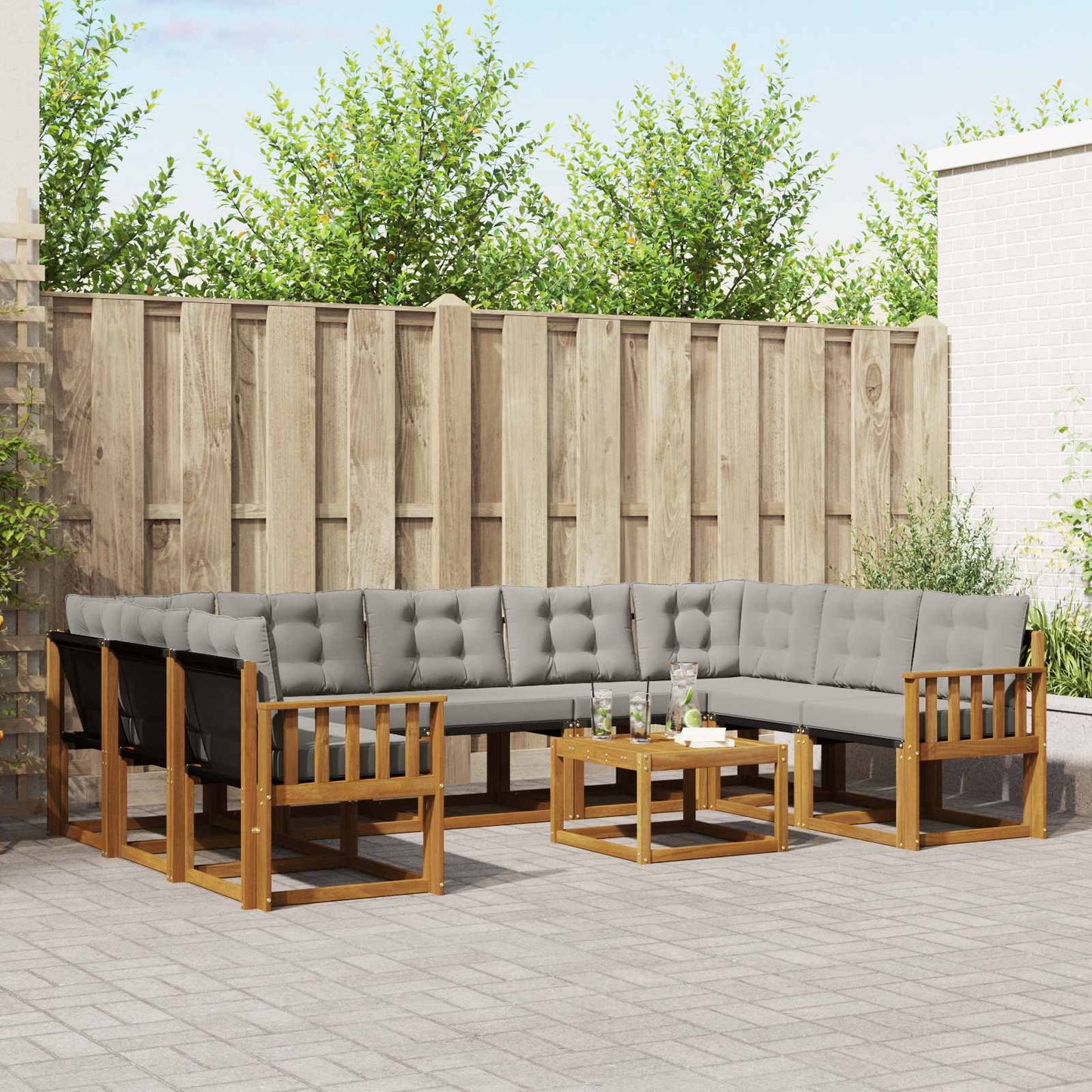 Outdoor-Sofagarnitur mit Kissen 10 pcs Natürlich und Hellgrau