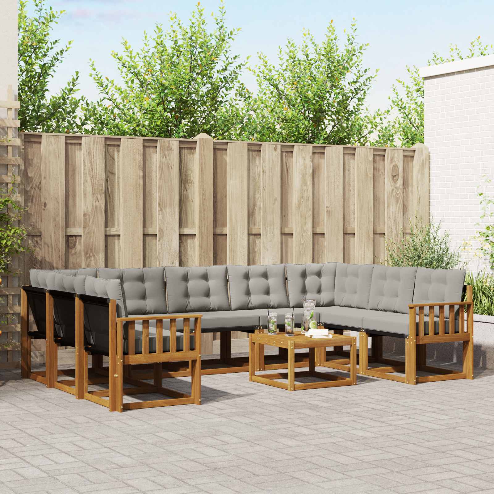 Outdoor-Sofagarnitur mit Kissen 10 pcs Natürlich und Hellgrau