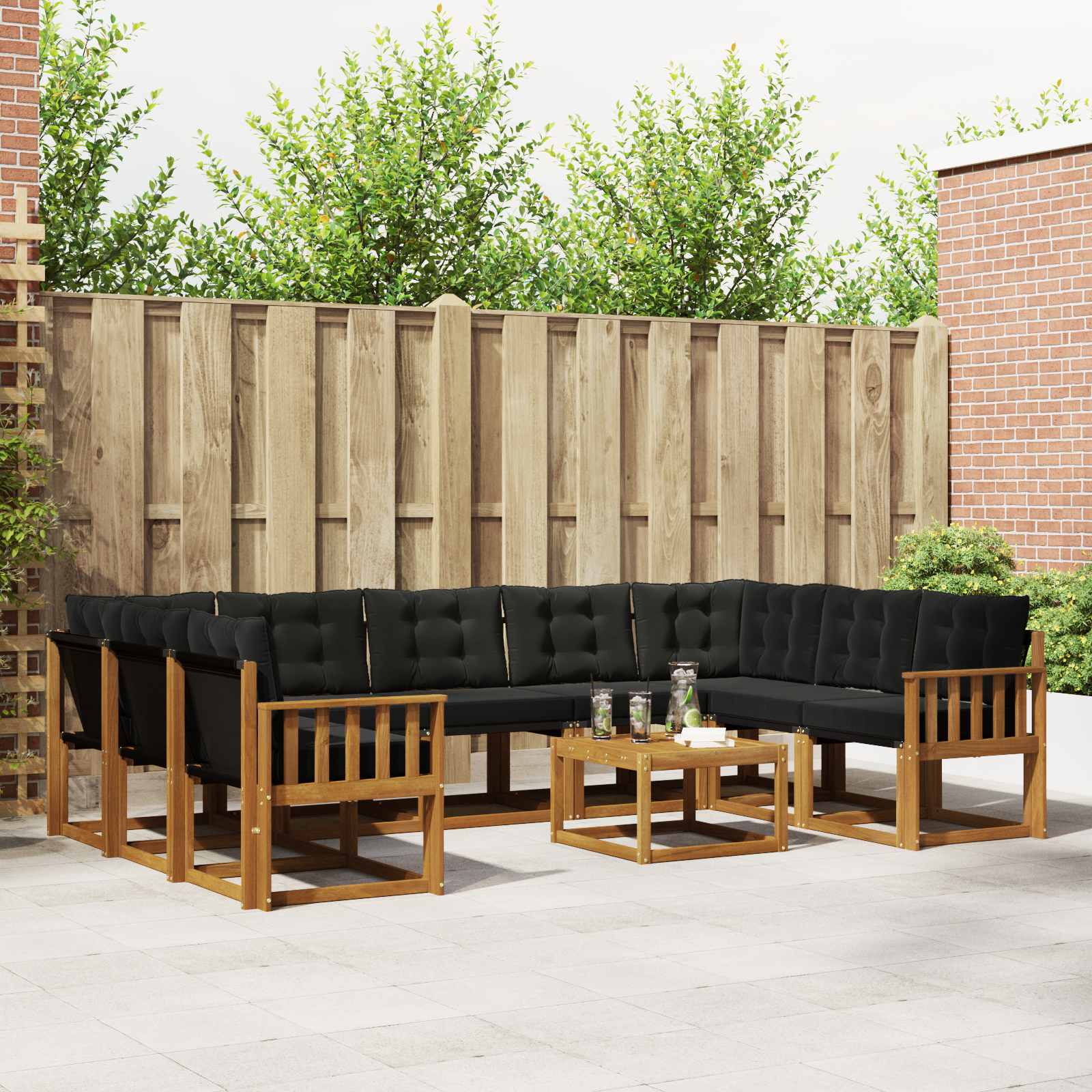 Outdoor-Sofagarnitur 10 stk. Natürlich und Schwarz