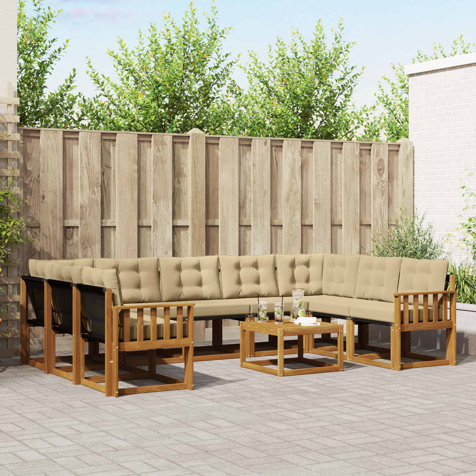 Outdoor-Sofagarnitur 10 stk. Natur und Beige