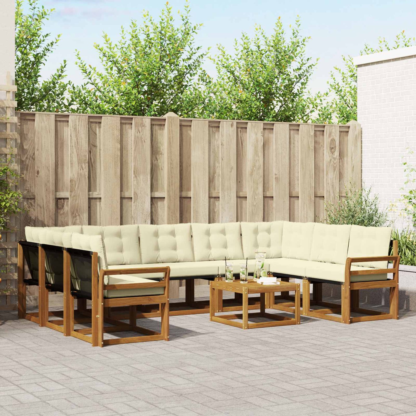 Outdoor-Sofagarnitur 10 stk. Natur und Creme