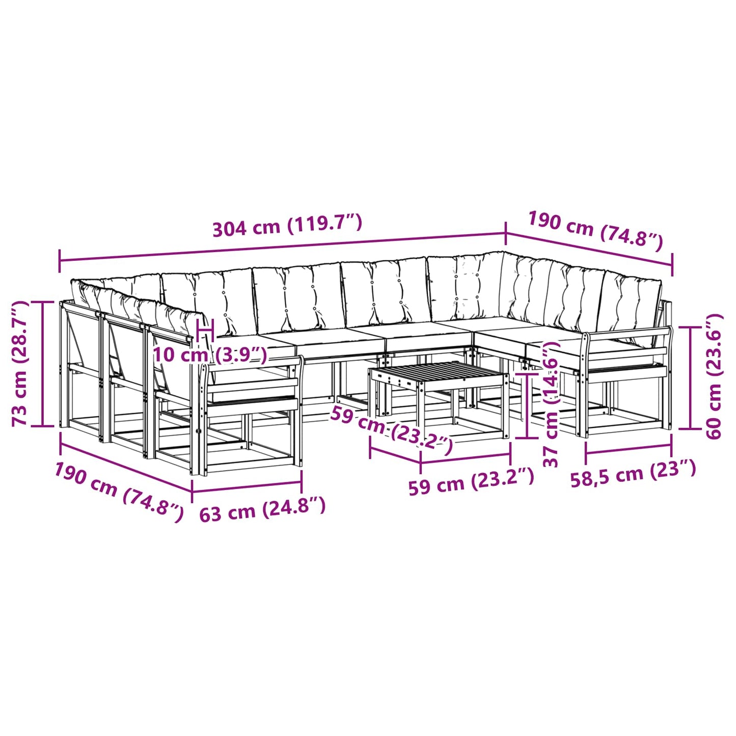Outdoor-Sofagarnitur 10 stk. Natur und Creme